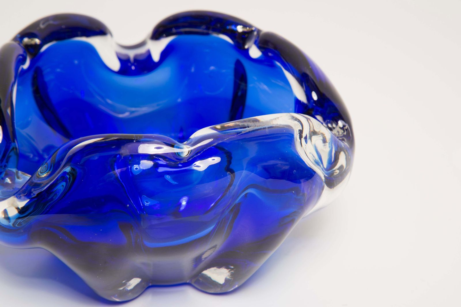 photo furniture Mid Century Murano Blue Glass Bowl Ashtray Element, Italy, 1970s