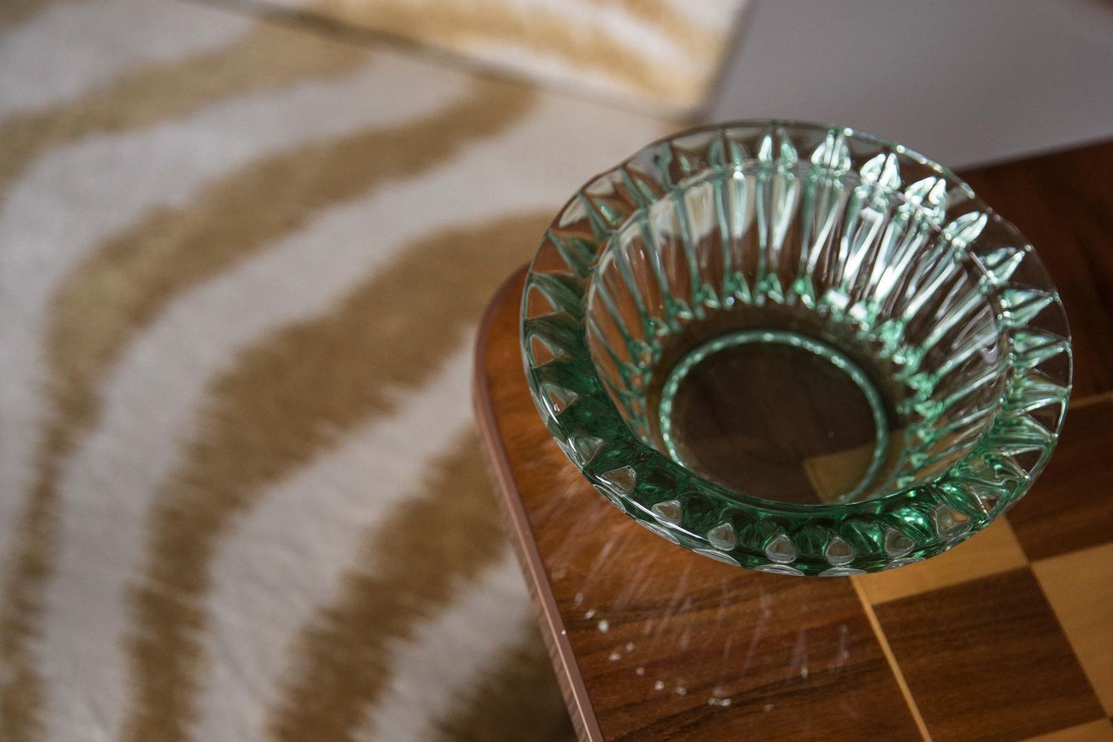 Mid Century Crystal Green Glass Ashtray Bowl, Italy, 1970s photo Home Decor