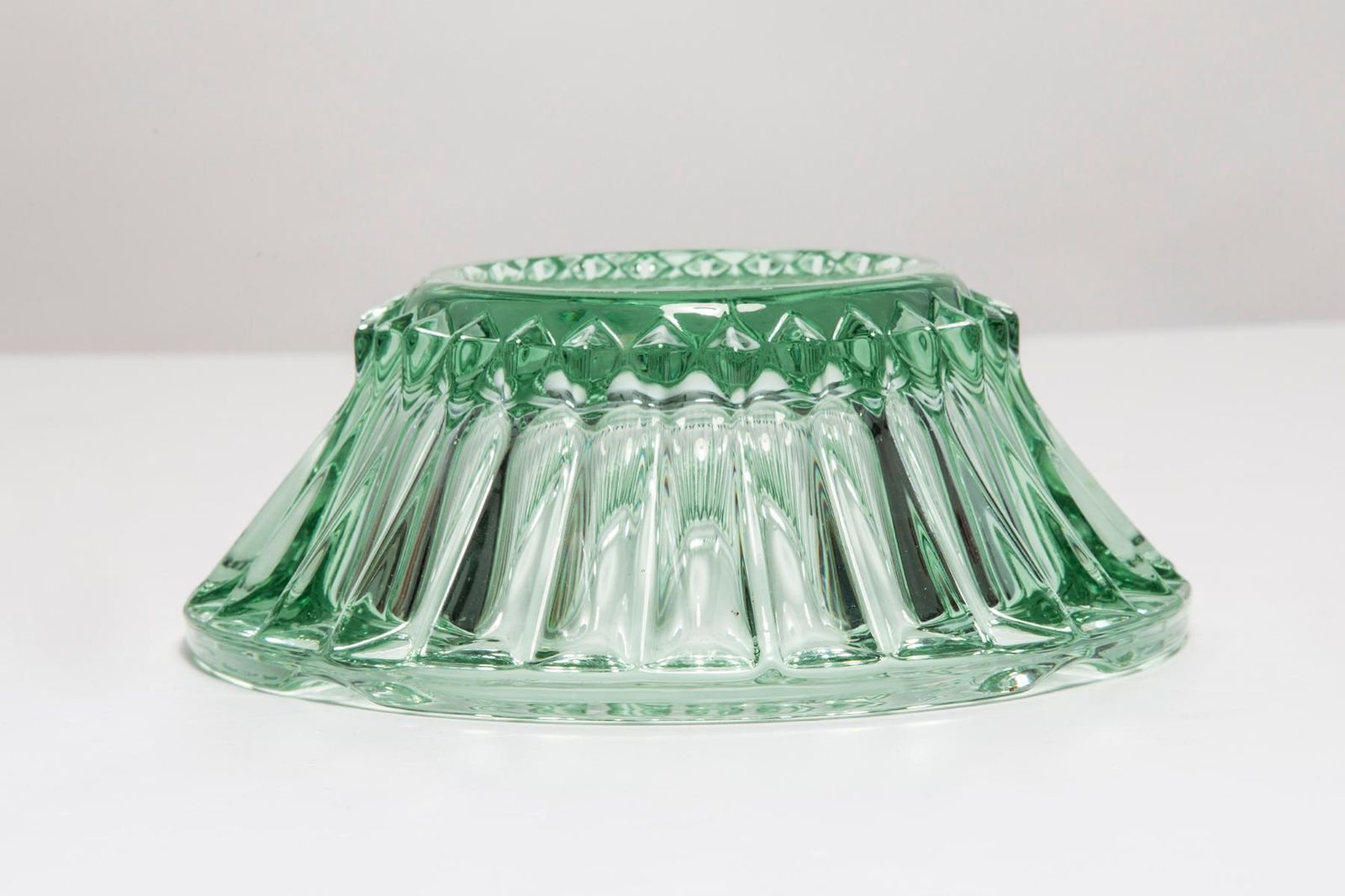 77.0 Mid Century Crystal Green Glass Ashtray Bowl, Italy, 1970s photo
