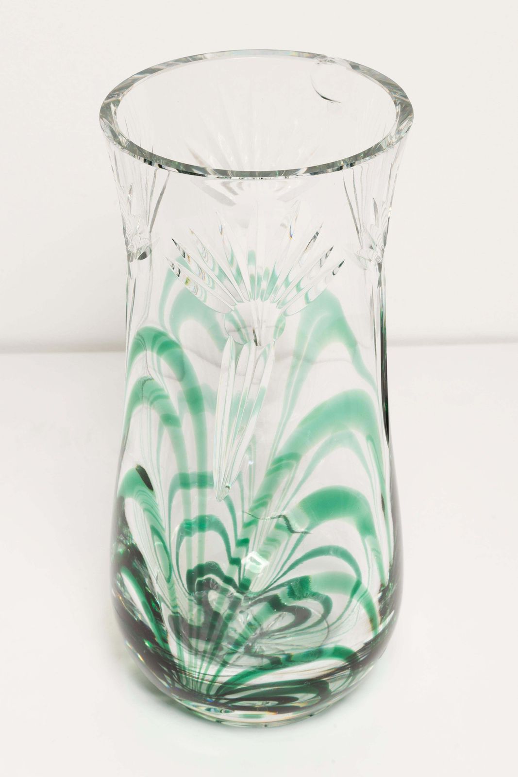Mid Century Vintage Transparent And Green Crystal Vase, Italy, 1960s photo Home Decor