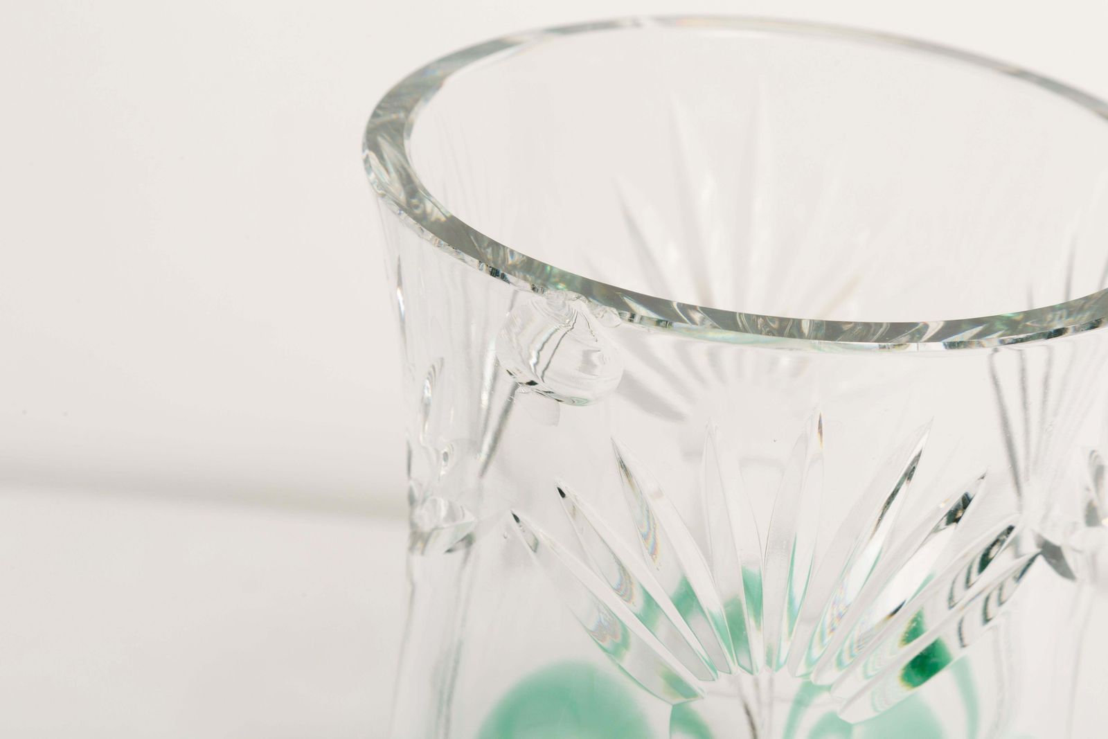 Home Decor Mid Century Vintage Transparent And Green Crystal Vase, Italy, 1960s photo
