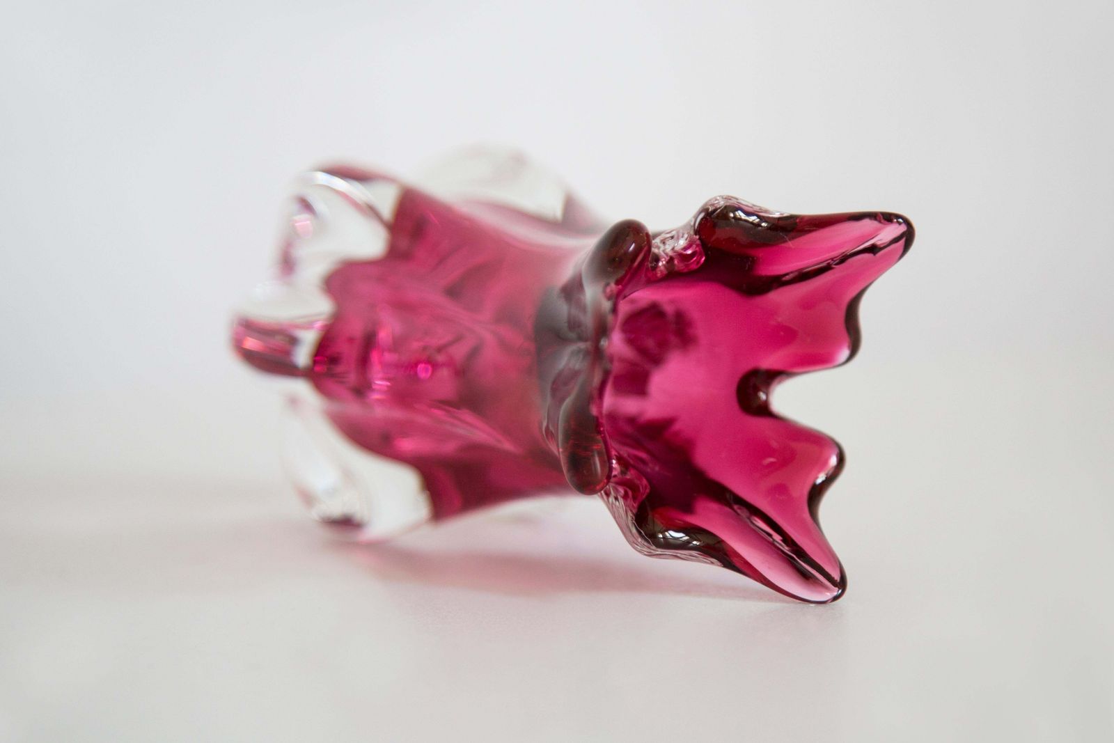 photo furniture Mid Century Crystal Pink Glass Artistic Vase, Rubin Glass, Czech Republic, 1970s