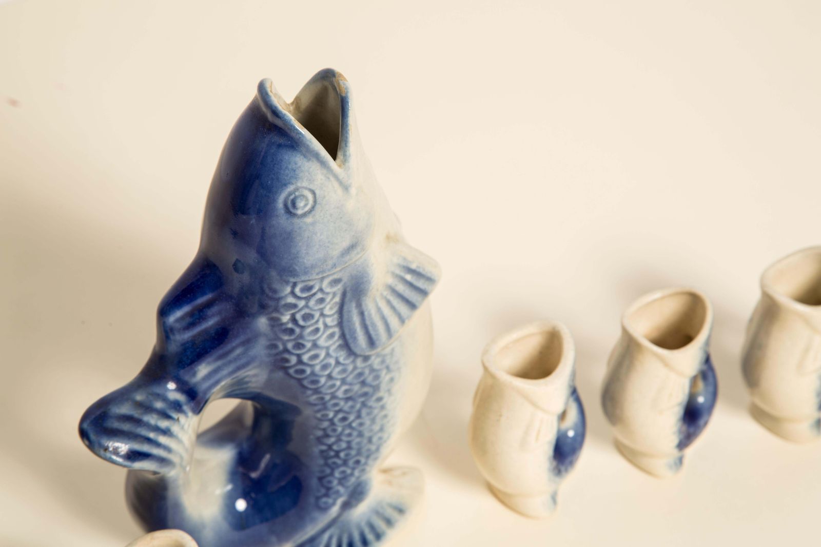 Blue Fish Glass Decanter And Glasses, 20th Century, Europe, 1960s photo vintage