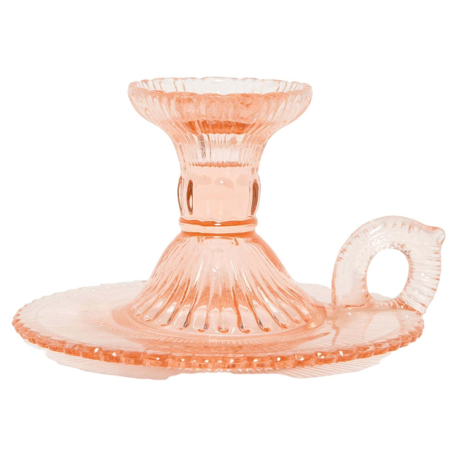 Mid Century Light Rose Glass Candlestick, Europe, 1960s