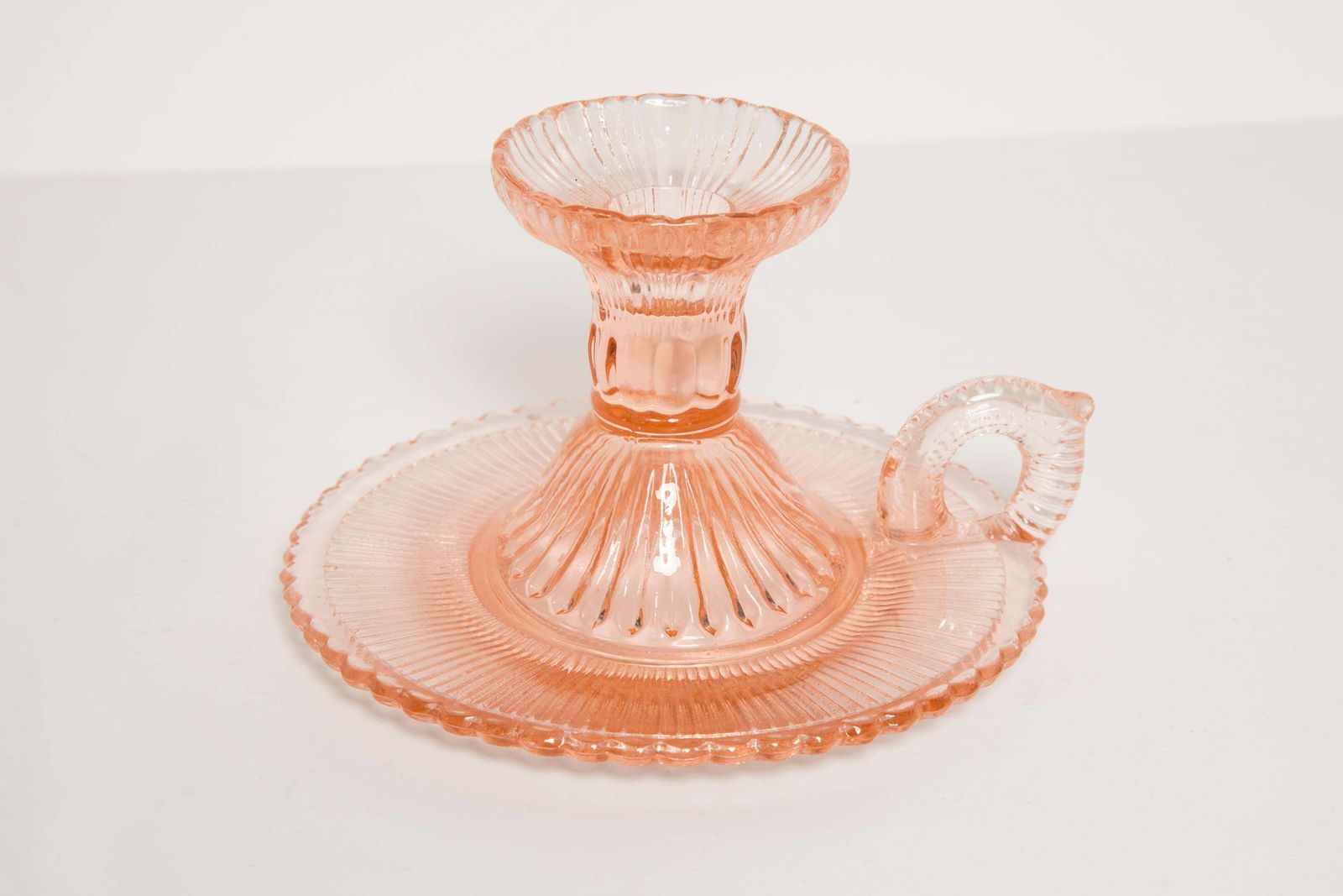 Mid Century Light Rose Glass Candlestick, Europe, 1960s photo vinterior