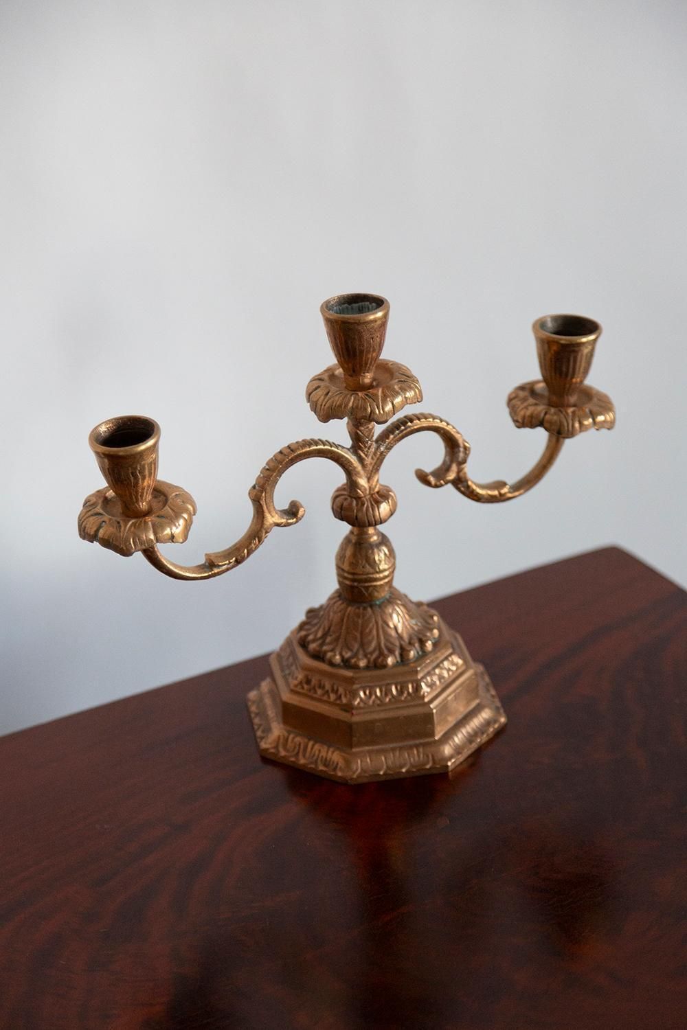 20th Century Metal Gold Decorative Candlesticks, Menora, France, 1960s photo Home Decor