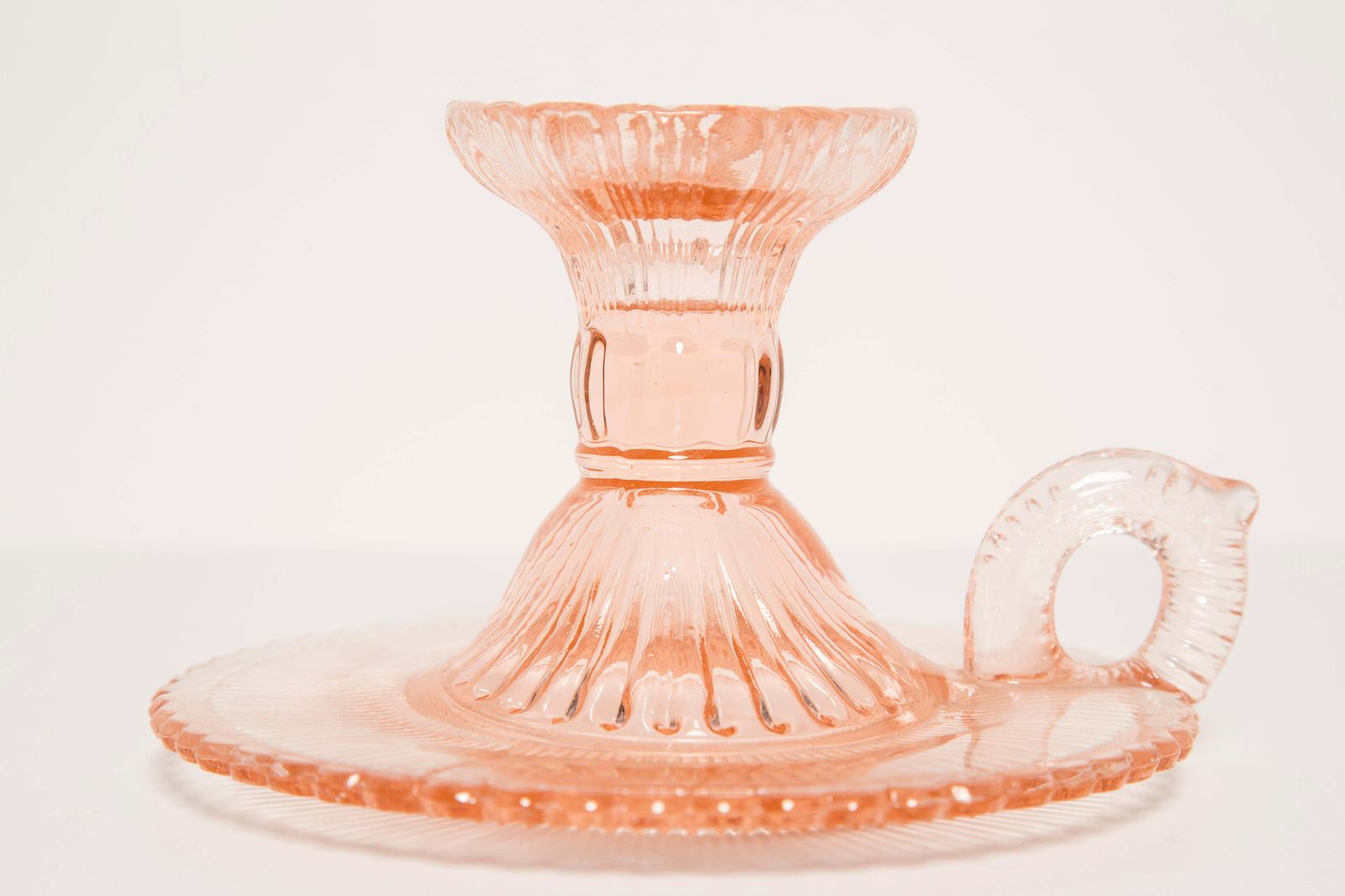 photo furniture Mid Century Light Rose Glass Candlestick, Europe, 1960s