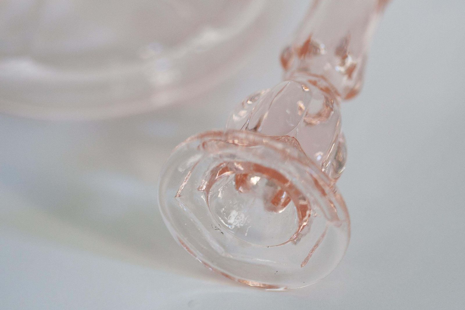 128.0 Set Of Two Mid Century Light Rose Pink Glass Candlesticks, Europe, 1960s photo