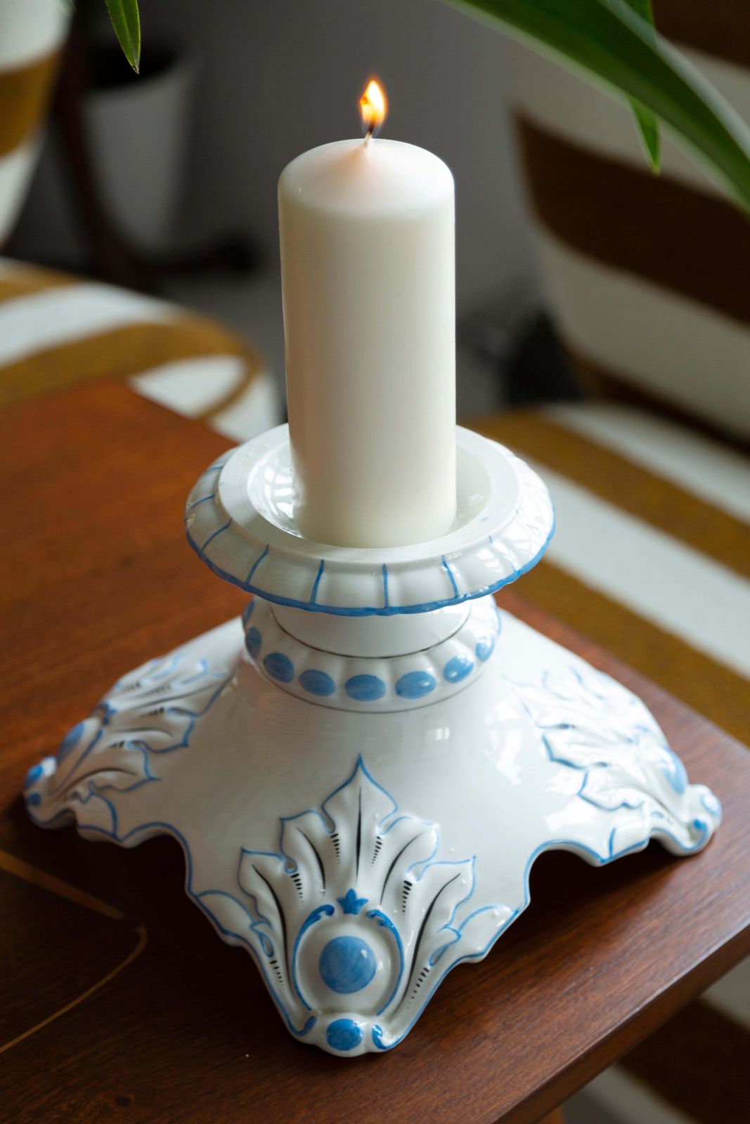 20th Century Ceramic White And Blue Candlestick, France, 1960s photo for sale