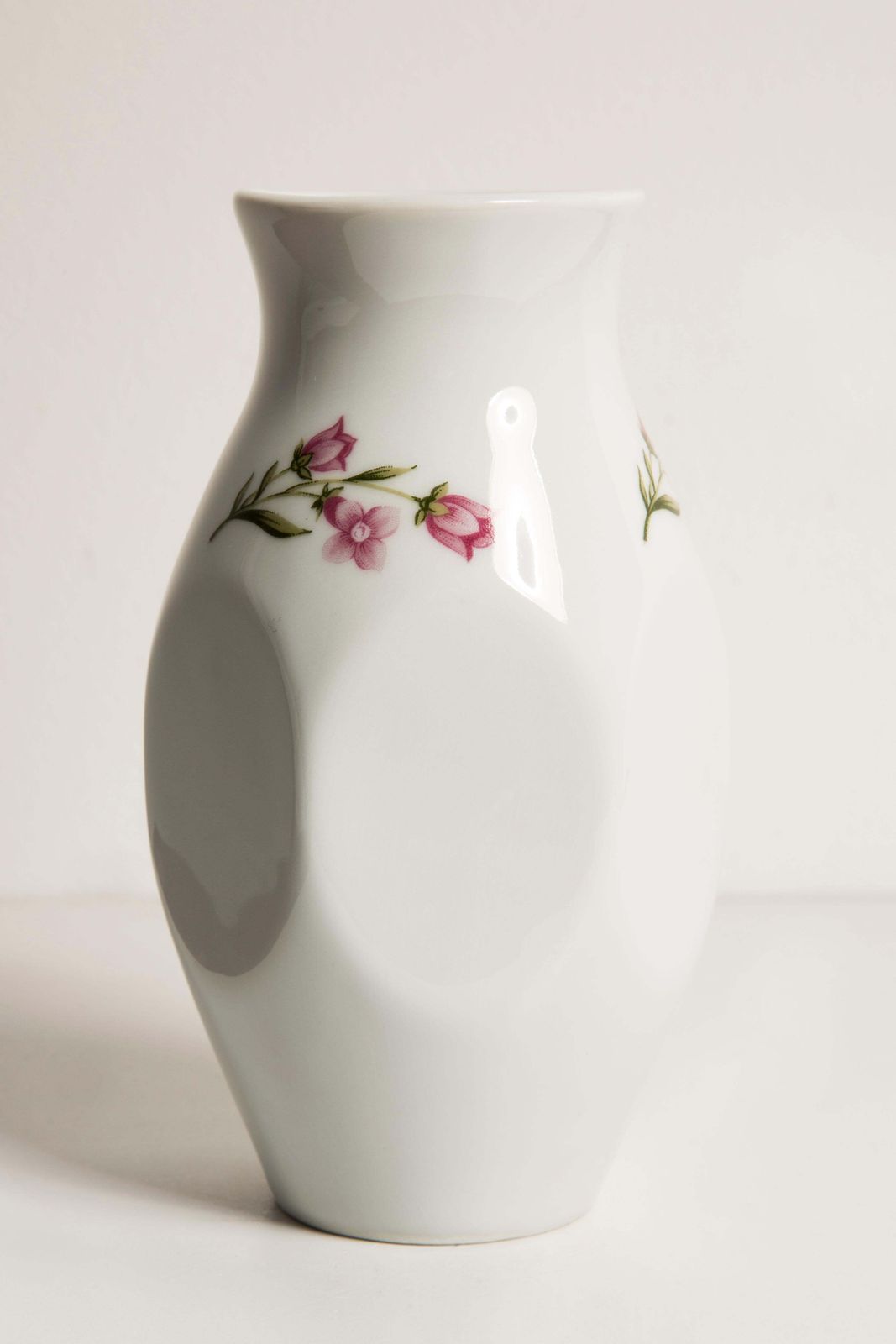 Midcentury Porcelain White Mini Vase With Roses, Hand Painted, Europe, 1960s photo vinterior
