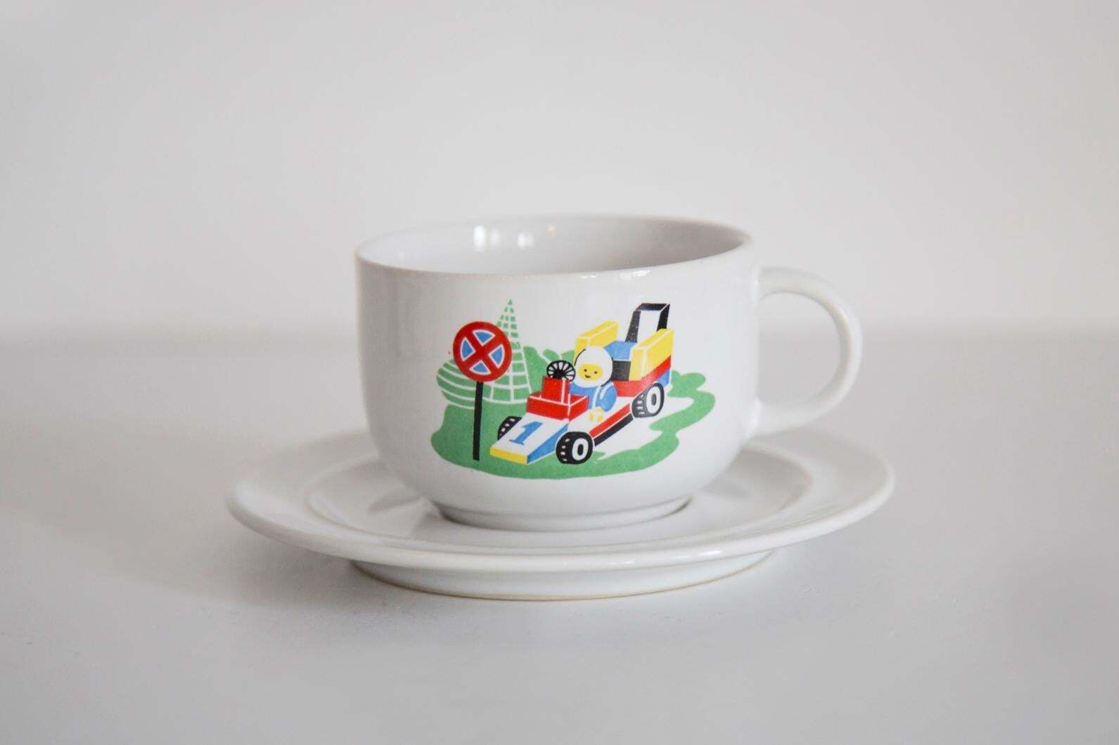 Mid Century Porcelain White Lego Formula 1 Tea Coffee Service Cups, Poland, 1960 photo Home Decor