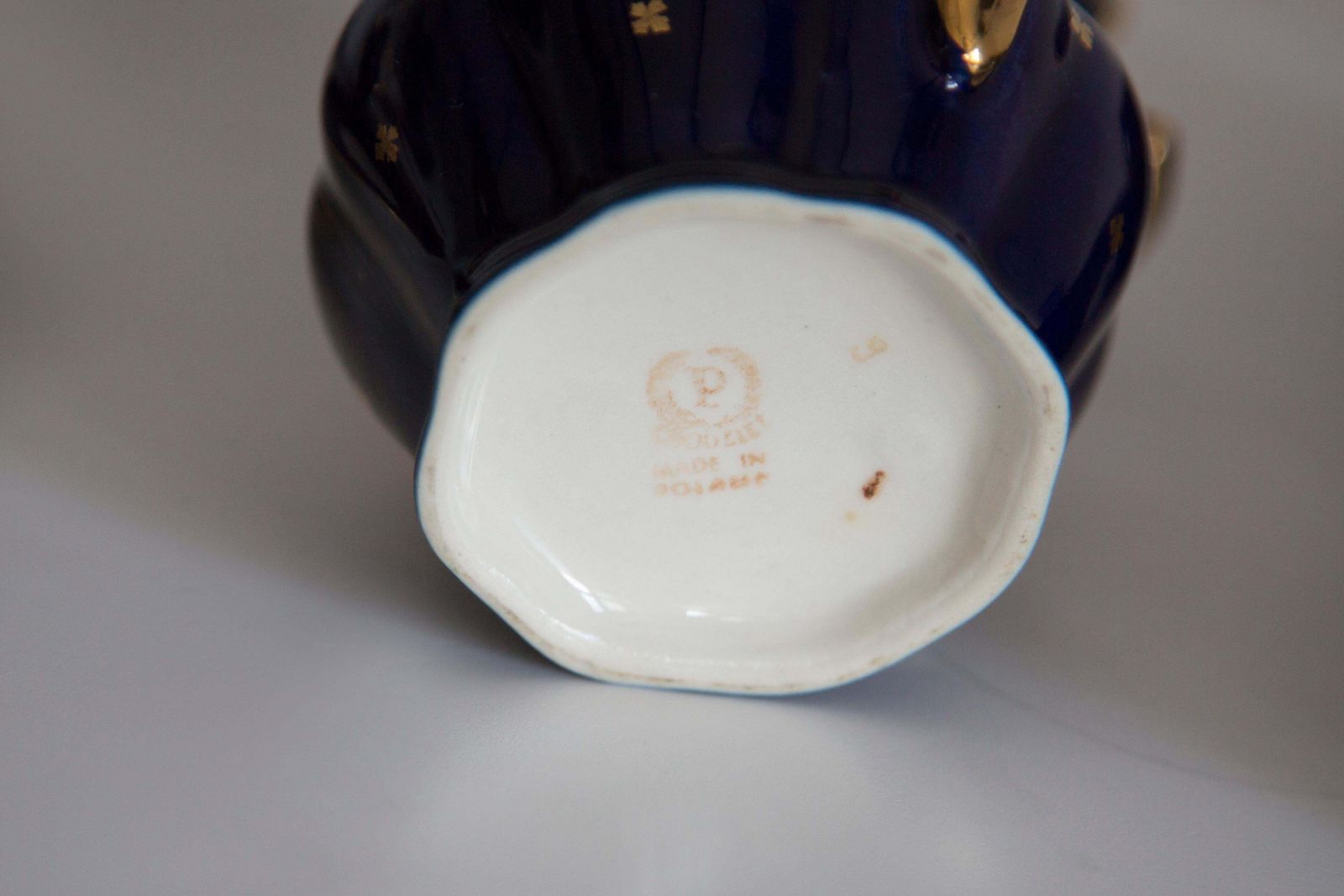 Midcentury Porcelain Navy Blue Tea Coffee Service Jug And Cups, Poland, 1960 photo vinterior