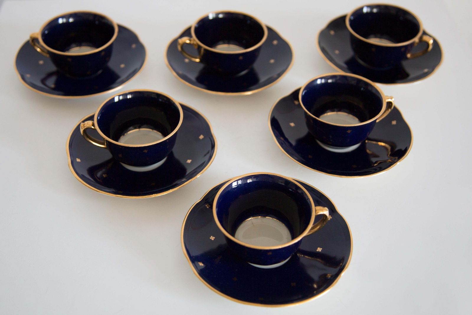 photo vinterior Midcentury Porcelain Navy Blue Tea Coffee Service Jug And Cups, Poland, 1960