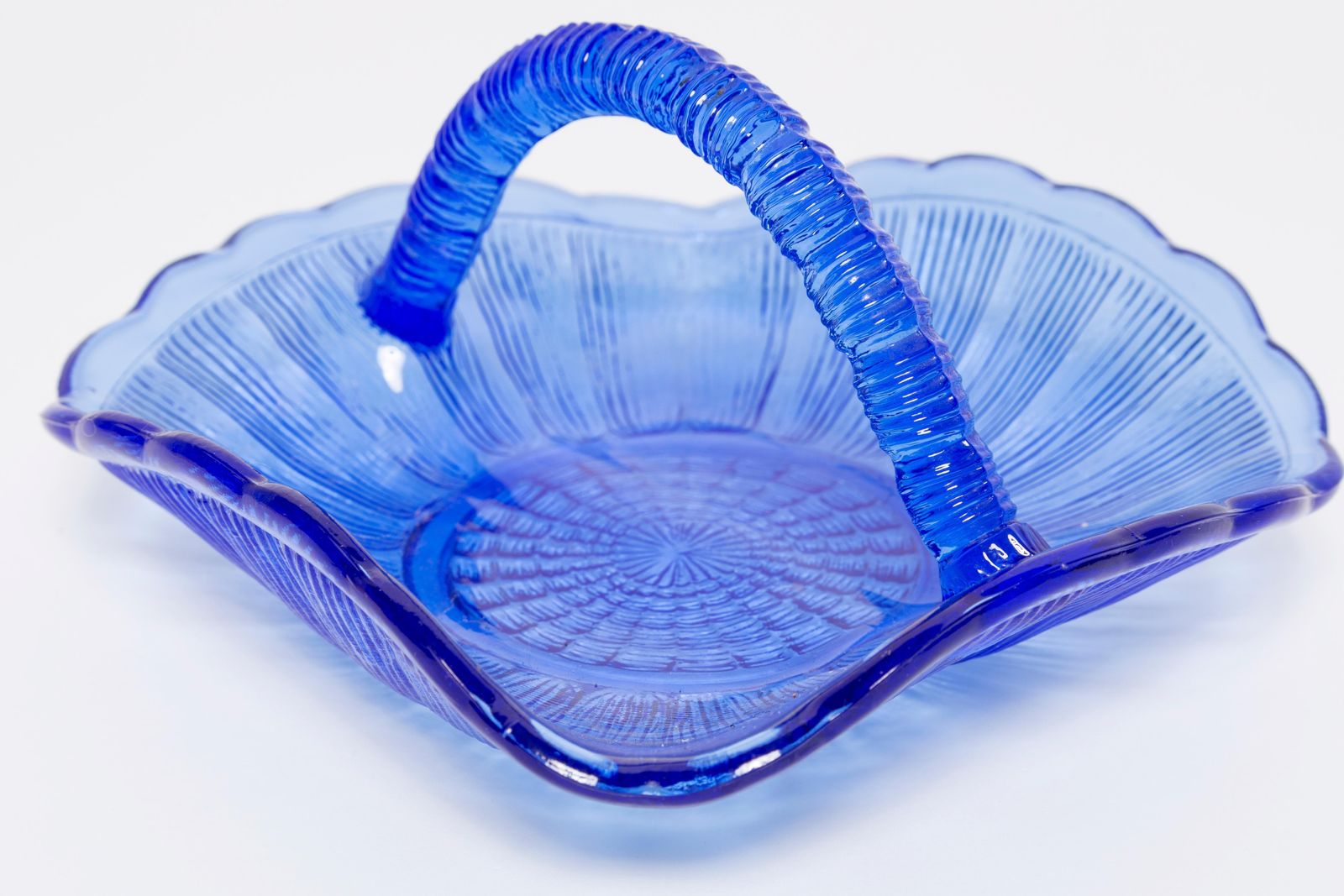 Vintage Blue Decorative Glass Basket Bowl, Drost, Europe, 1960s photo Home Decor