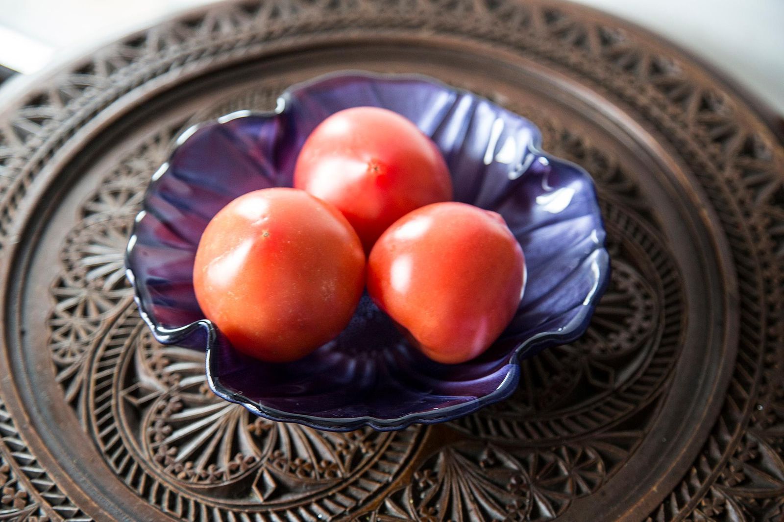 Midcentury Vintage Violet Purple Flower Decorative Glass Plate, Italy, 1960s photo furniture