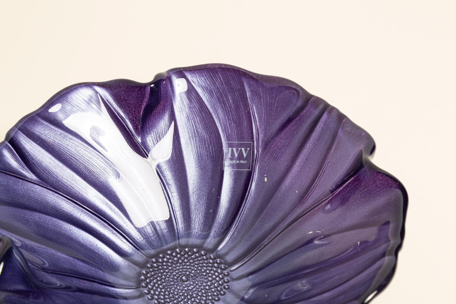 Home Decor Midcentury Vintage Violet Purple Flower Decorative Glass Plate, Italy, 1960s photo