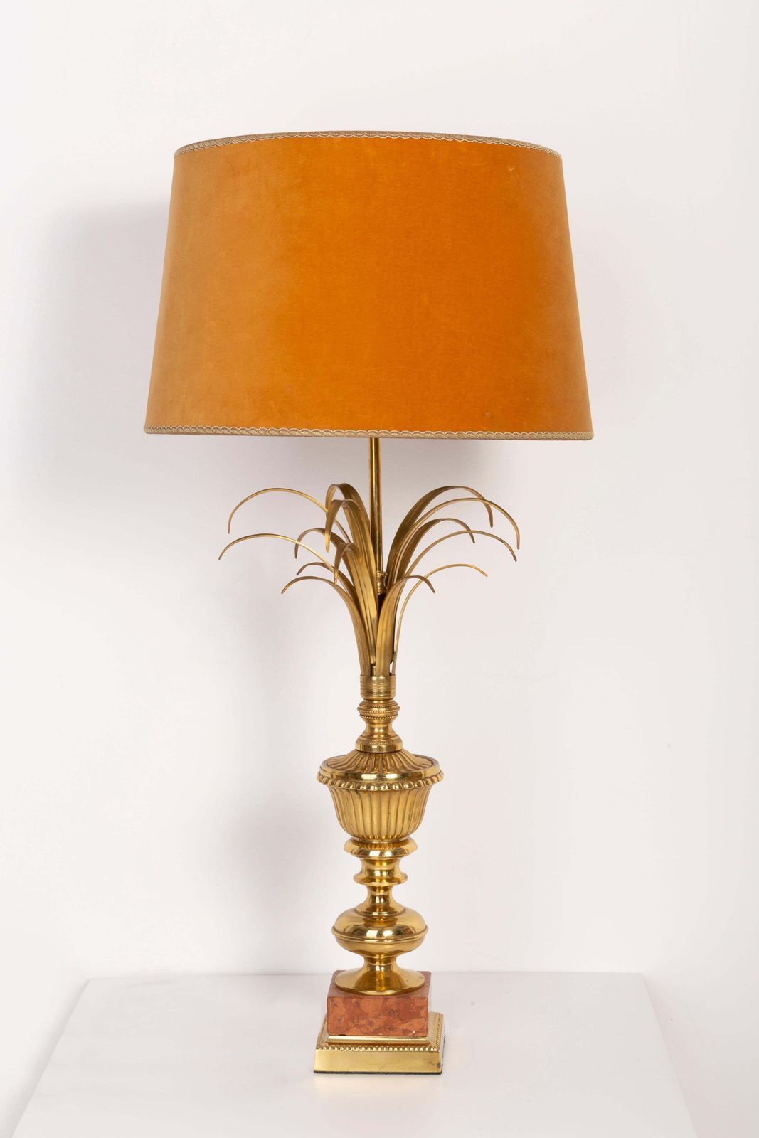 Mid Century Table Hollywood Regency Orange Lamp, Velvet, France, 1960s photo for sale