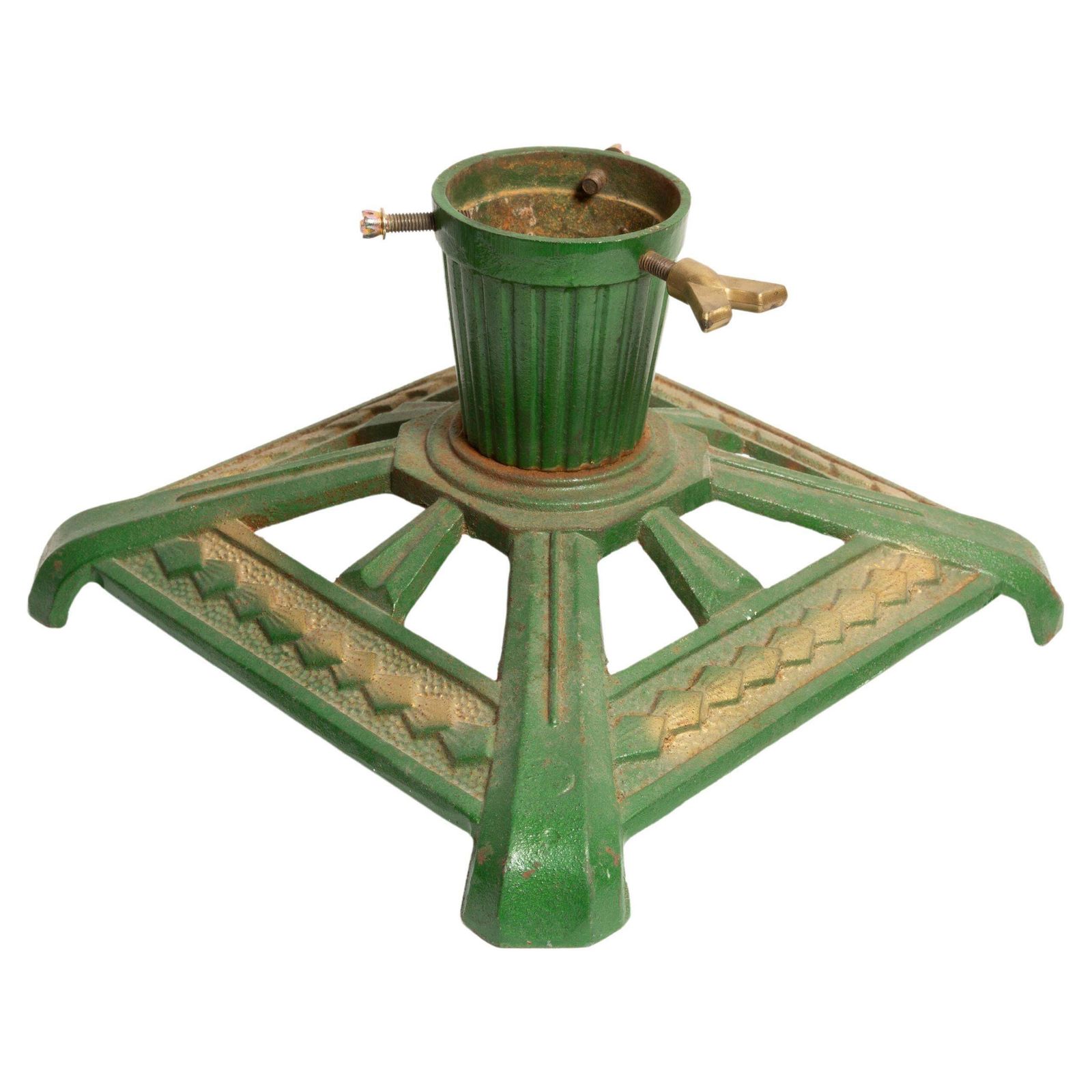 Green Handcrafted Cast Iron Art Deco Stand For Christmas Tree, Europe, 1960s