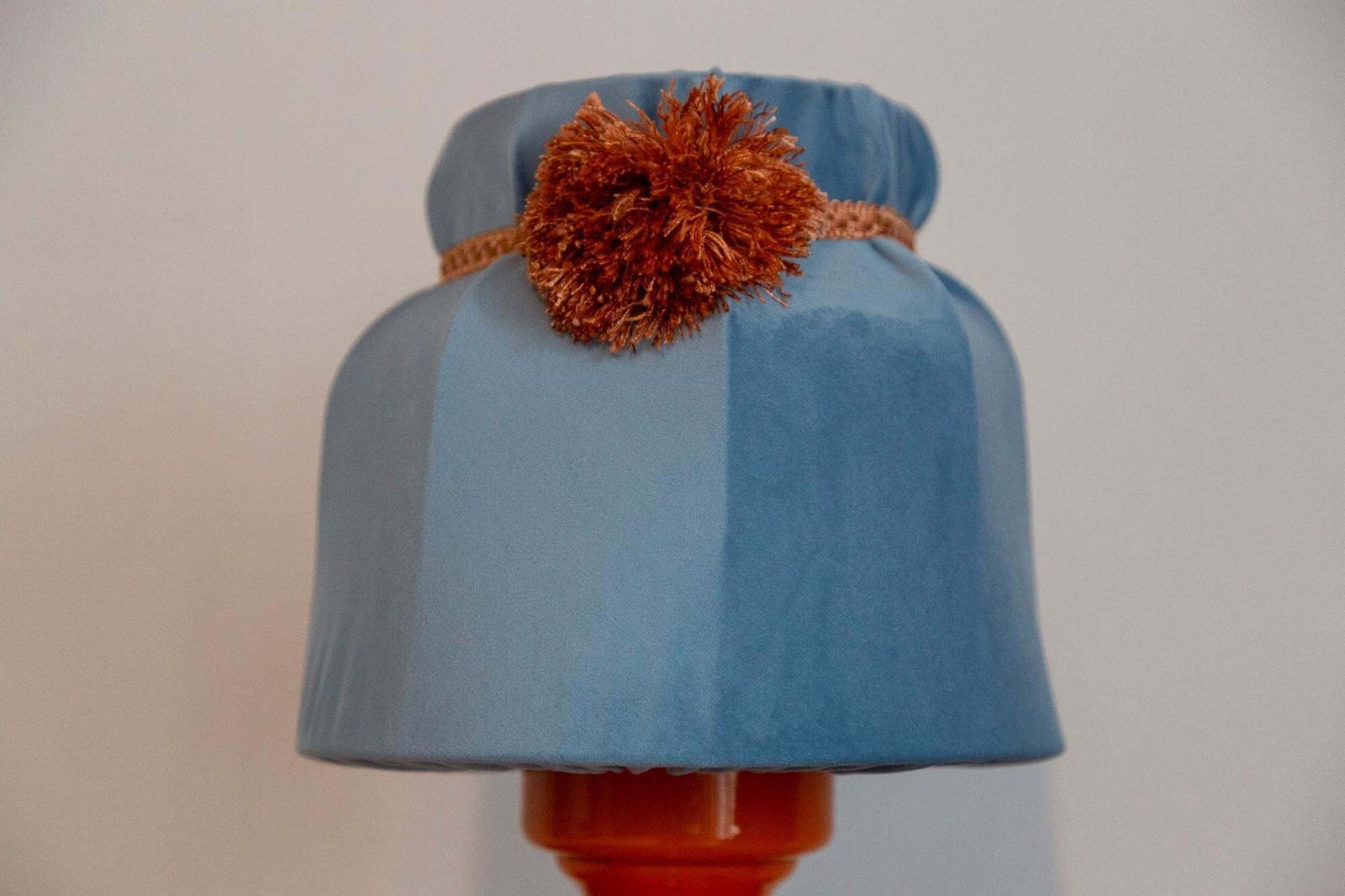 Mid Century Orange And Blue Ceramic And Velvet Table Lamp, Europe, 1960s photo vintage