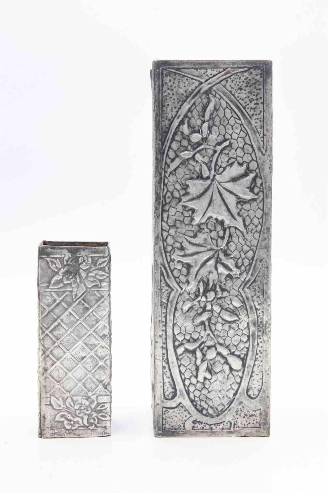 Set Of 2 Art Nouveau Pewter Vases, Italy, Early 20th Century photo furniture
