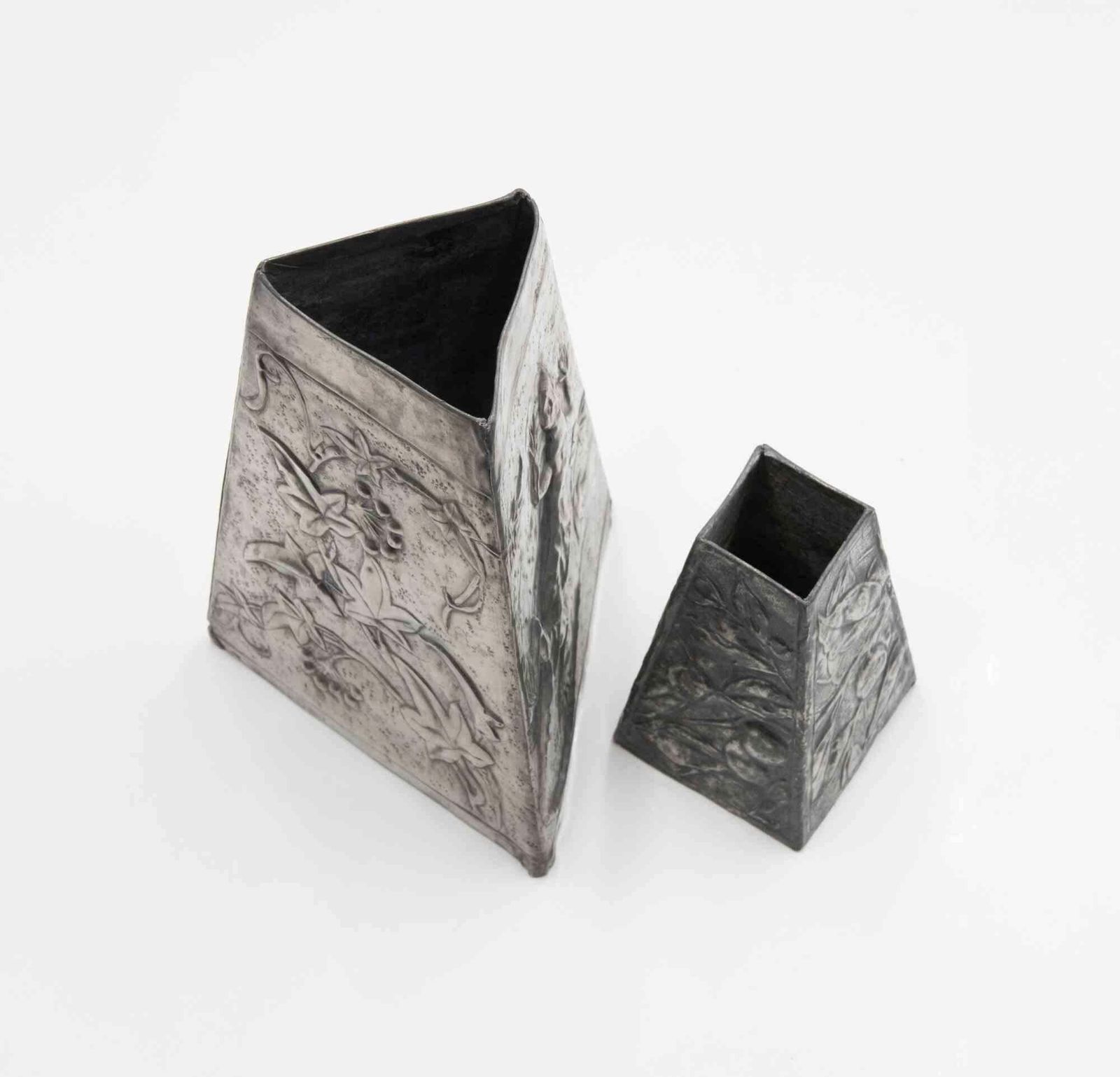 Set Of 2 Art Nouveau Pewter Vases, Italy, Early 20th Century photo for sale
