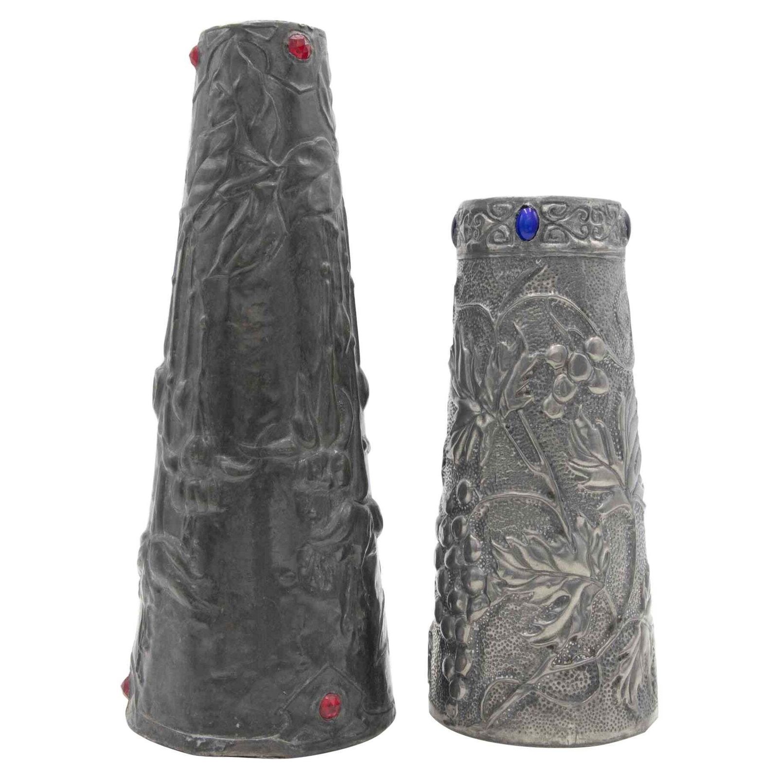 Set Of 2 Art Nouveau Pewter Vases, Italy, Early 20th Century