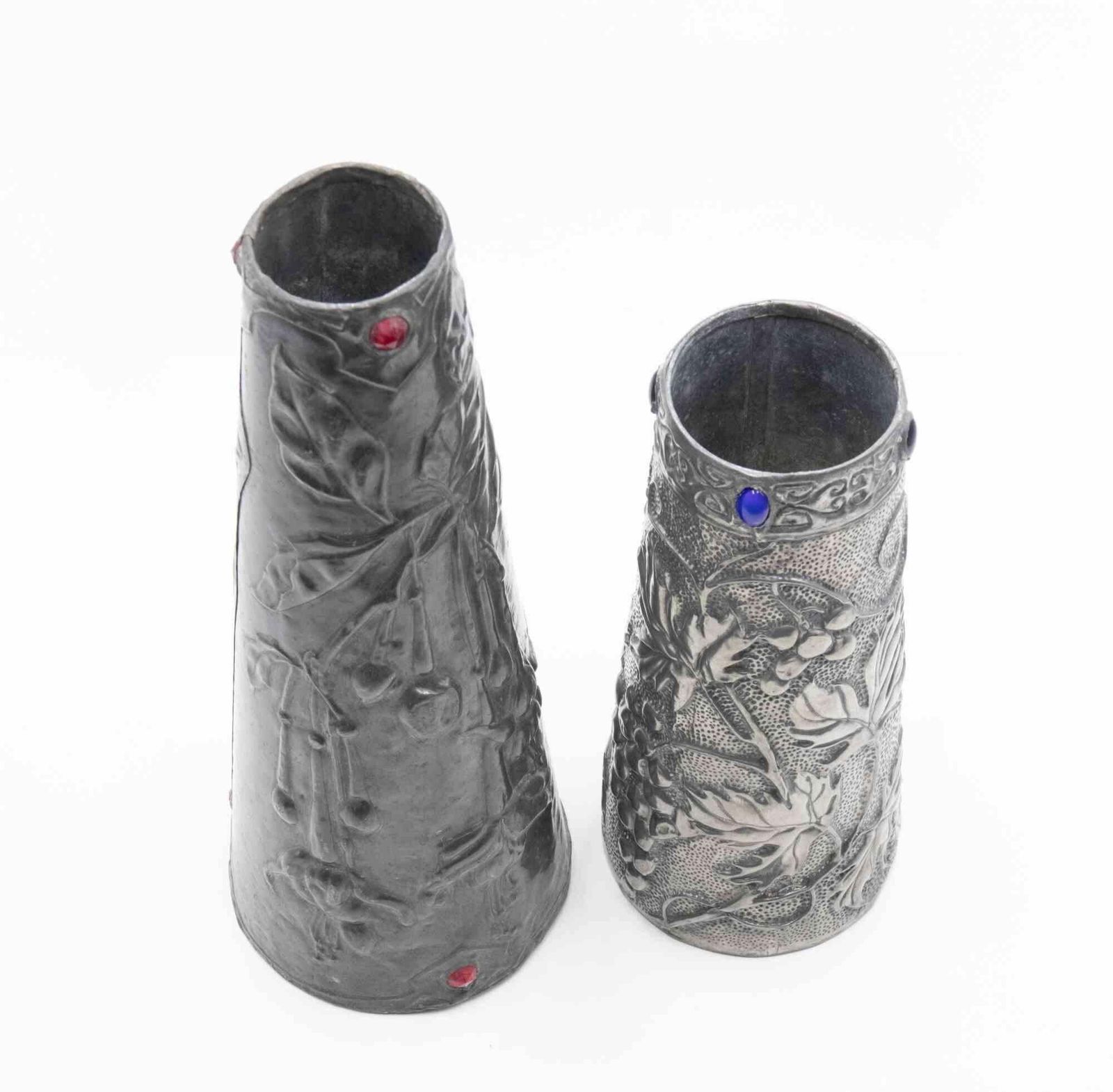 Set Of 2 Art Nouveau Pewter Vases, Italy, Early 20th Century photo 238.0