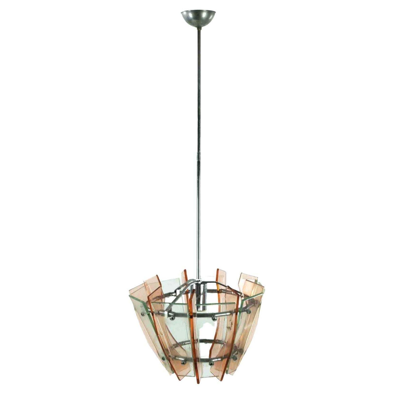 Pink And Green Vintage Chandelier, Italy, 1970s