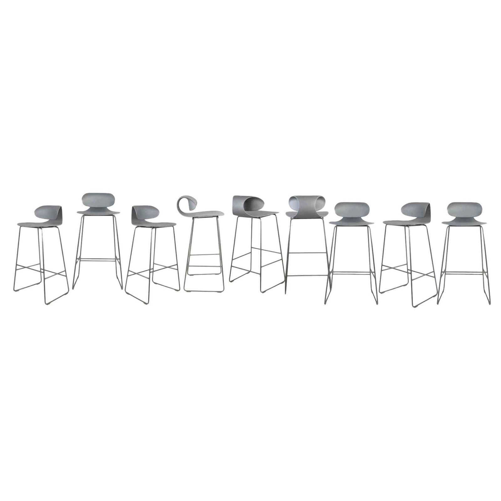 Set Of 9 Grey Maxima Benches By William Sawaya & Paolo Moroni, Italy 1990s