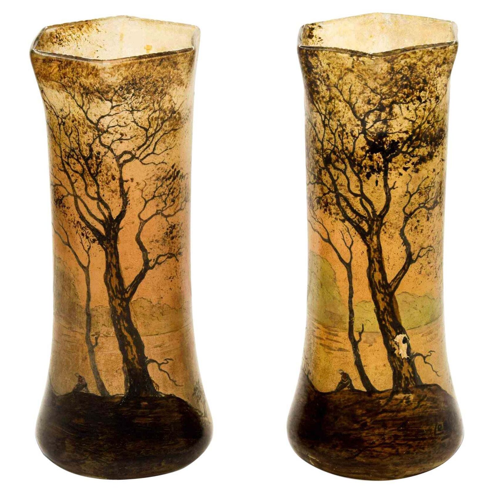 Pair Of Art Deco Glass Vases, Italy, Early 20th Century