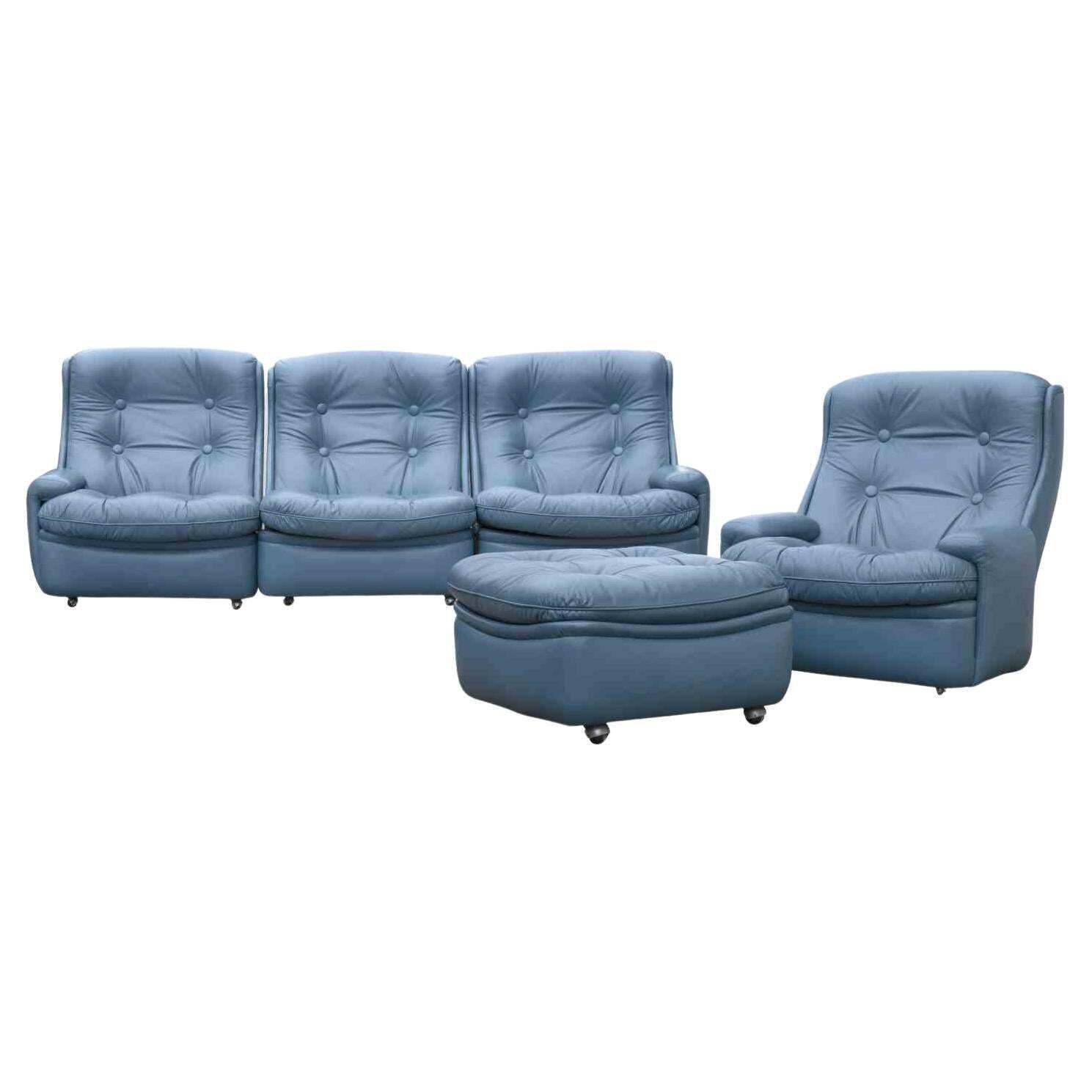 Set Of Sofa, Armchair And Pouf By Michele Cadestin For Airbone, France 1970s