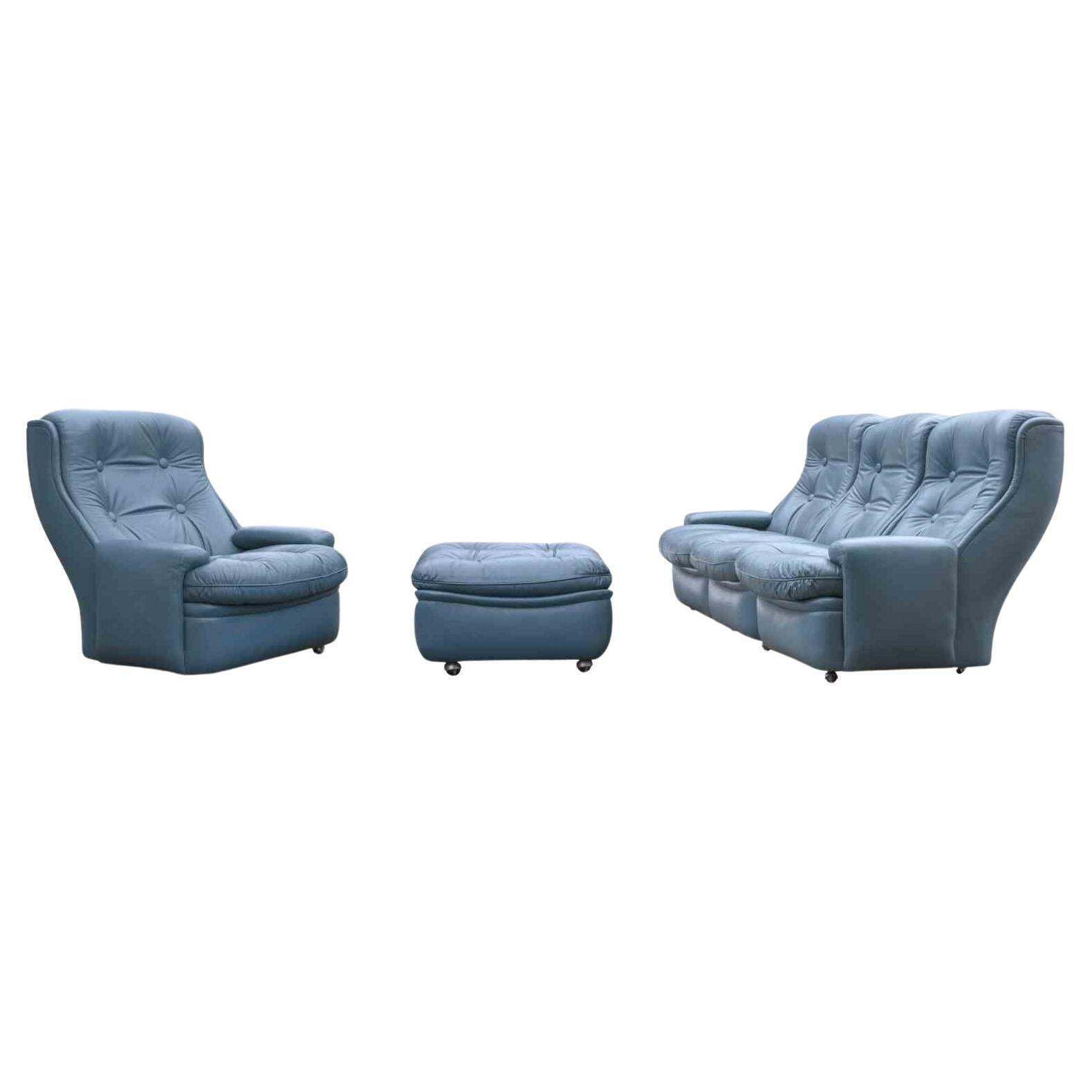 Set Of Sofa, Armchair And Pouf By Michele Cadestin For Airbone, France 1970s photo furniture