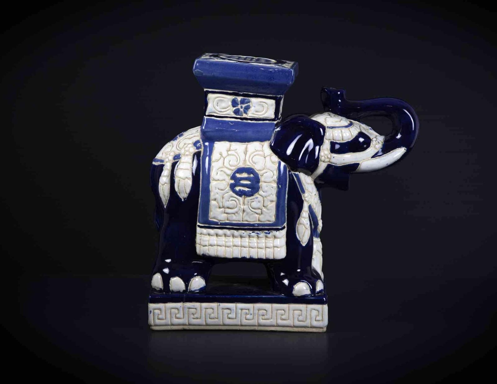 Blue Elephant Of The Good Luck, Vintage Ceramic Sculpture, 1970s photo for sale