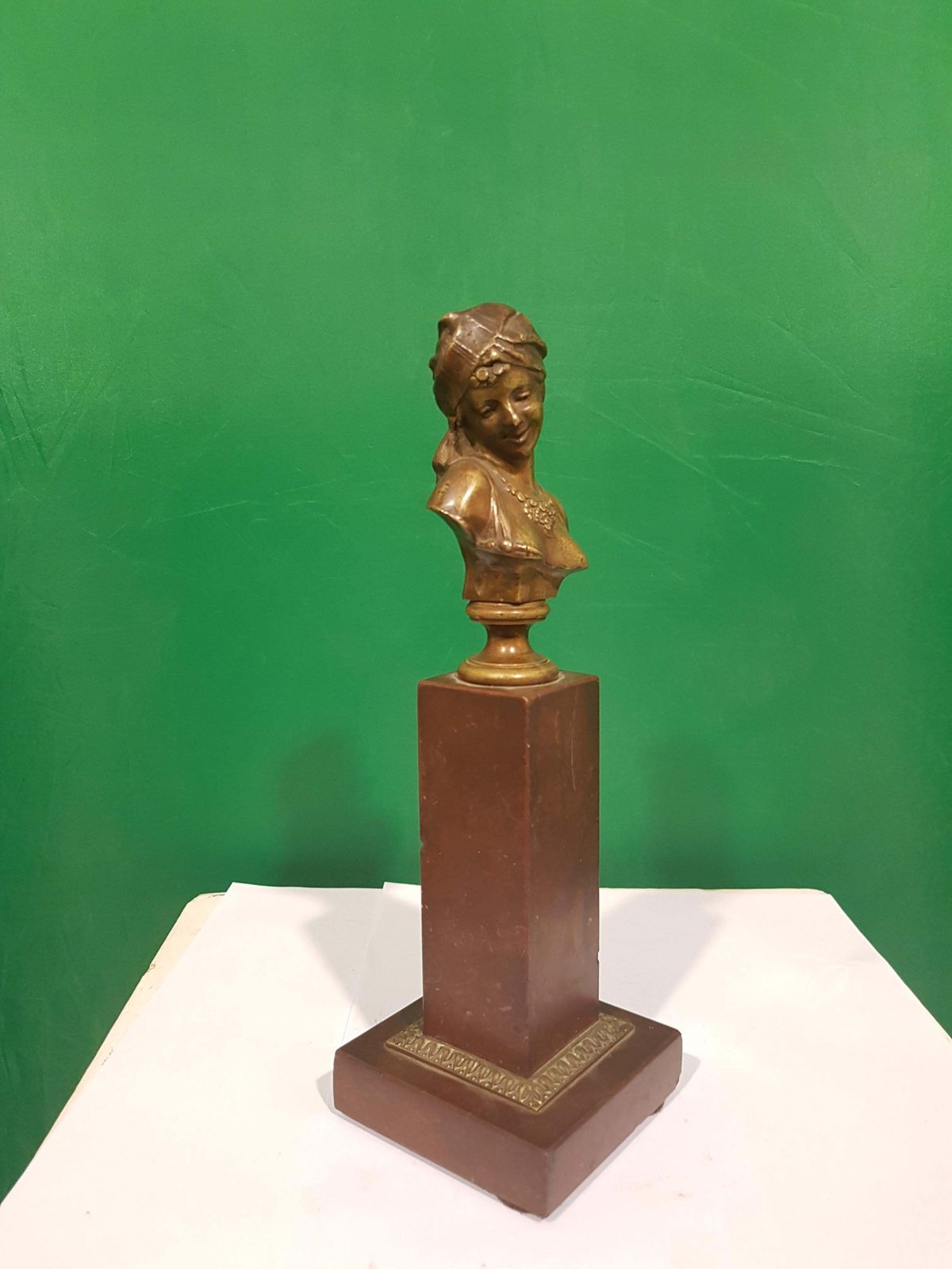 Small Bronze Bust Of Odalisque With Red French Marble Base, French Manufacture photo 723.0