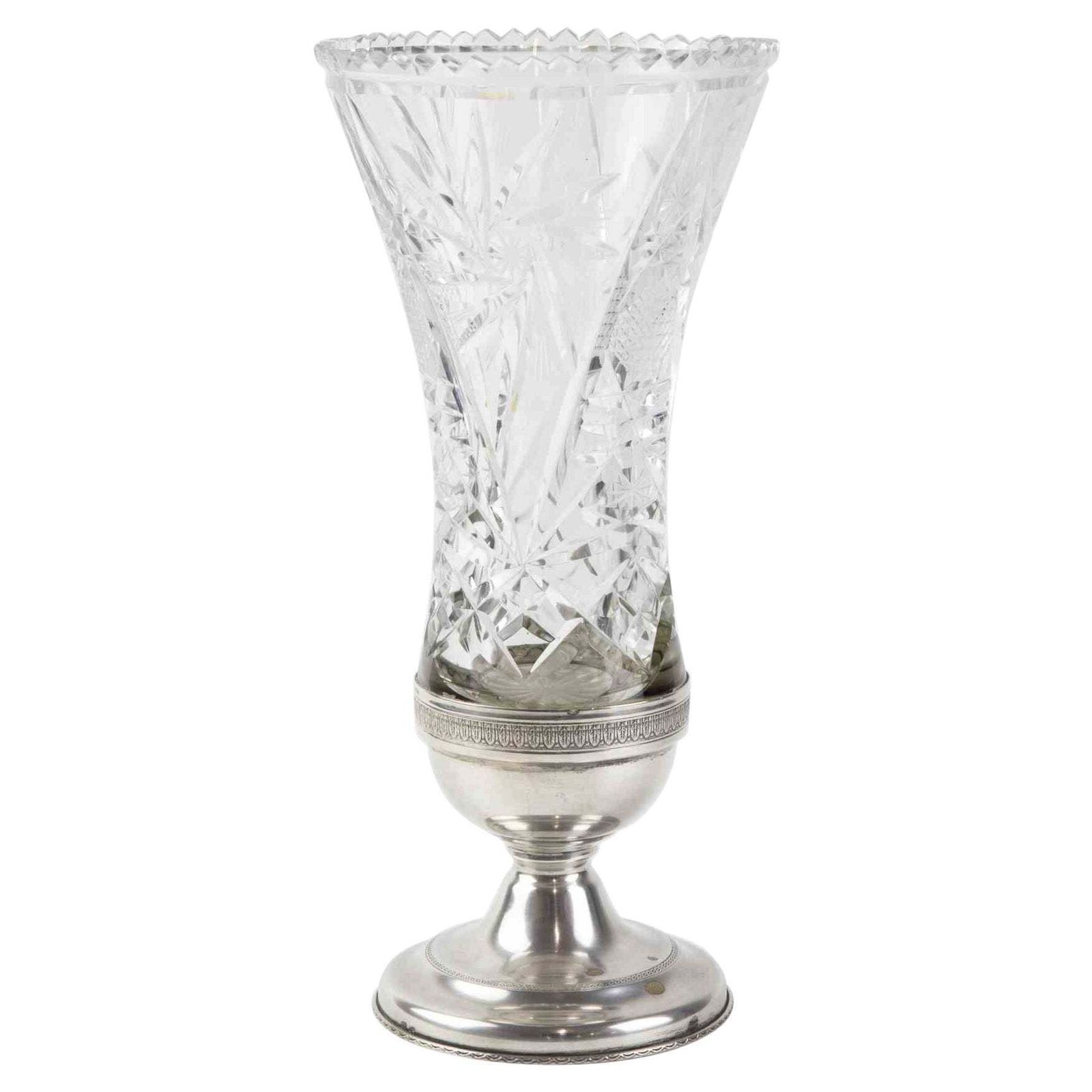 Vintage Silver And Cristal Vase, Italy, Mid 20th Century