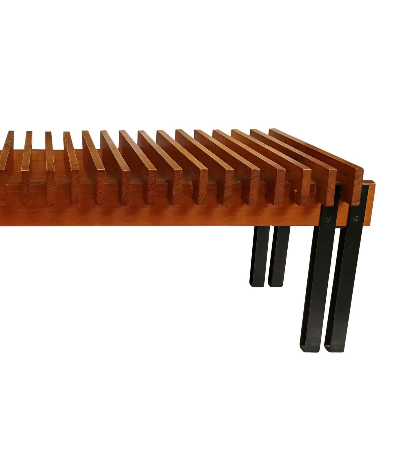 Vintage Wood Teak Bench In Lacquered Metal, Italian Production, 1960s photo 2466.0