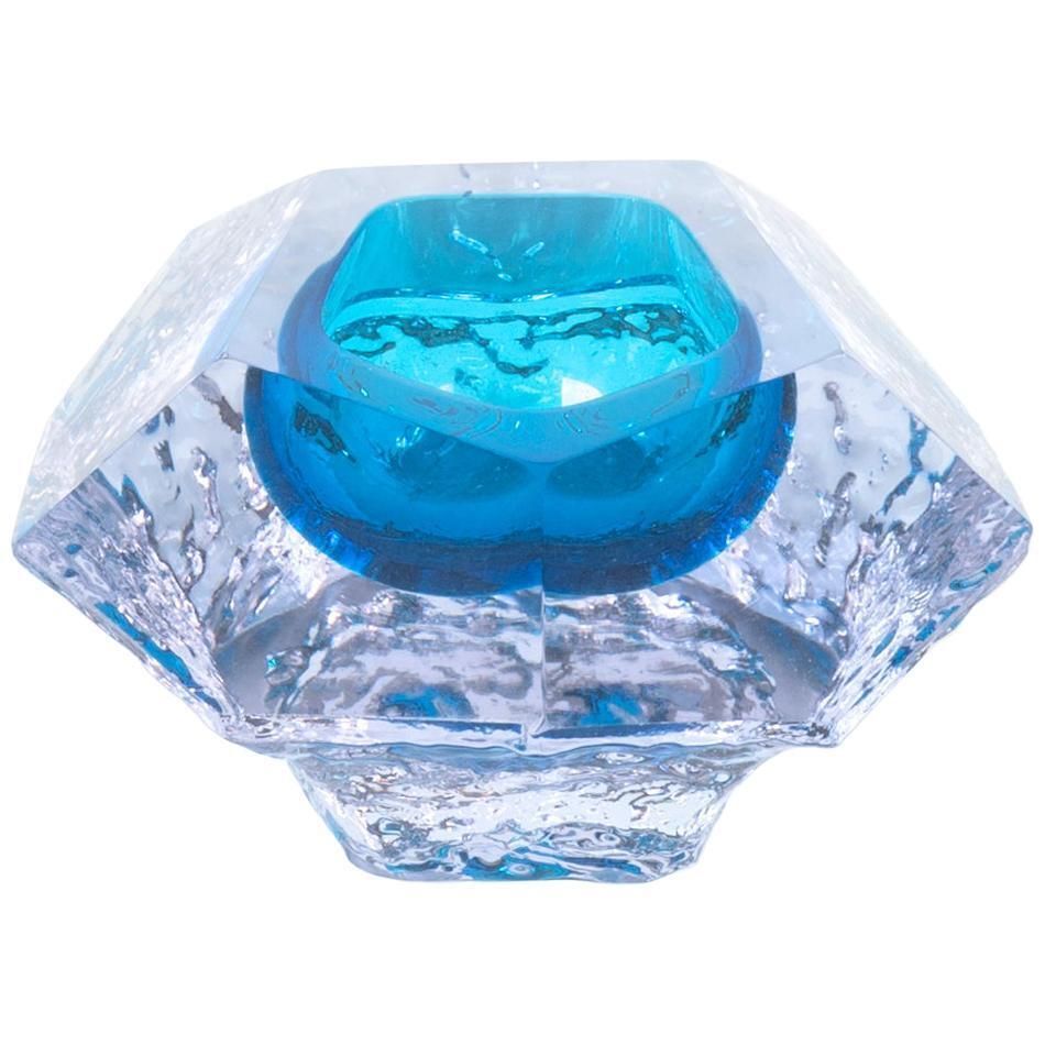 Vintage Blue Glass Candleholder In The Style Of A. Mandruzzato, Italy, 1970s