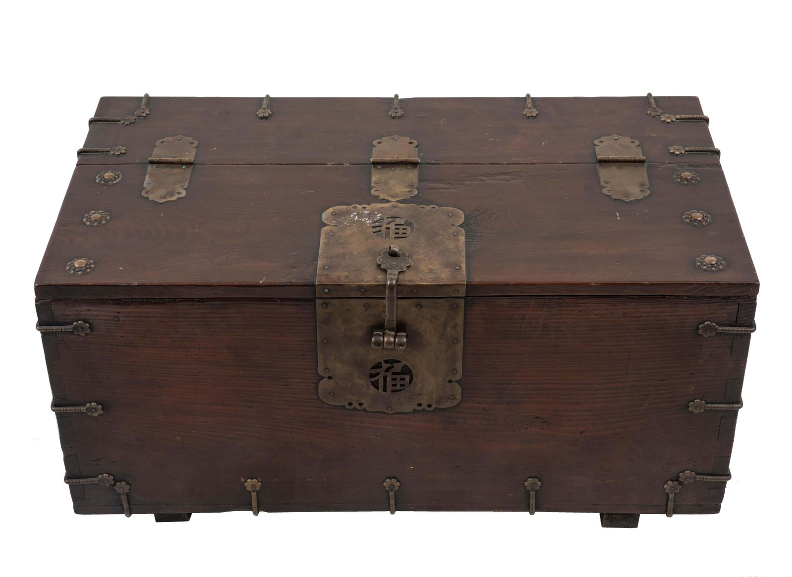 Old Chinese Chest In Wood With Decorations And Bronze Lock, 20th Century photo 765.0