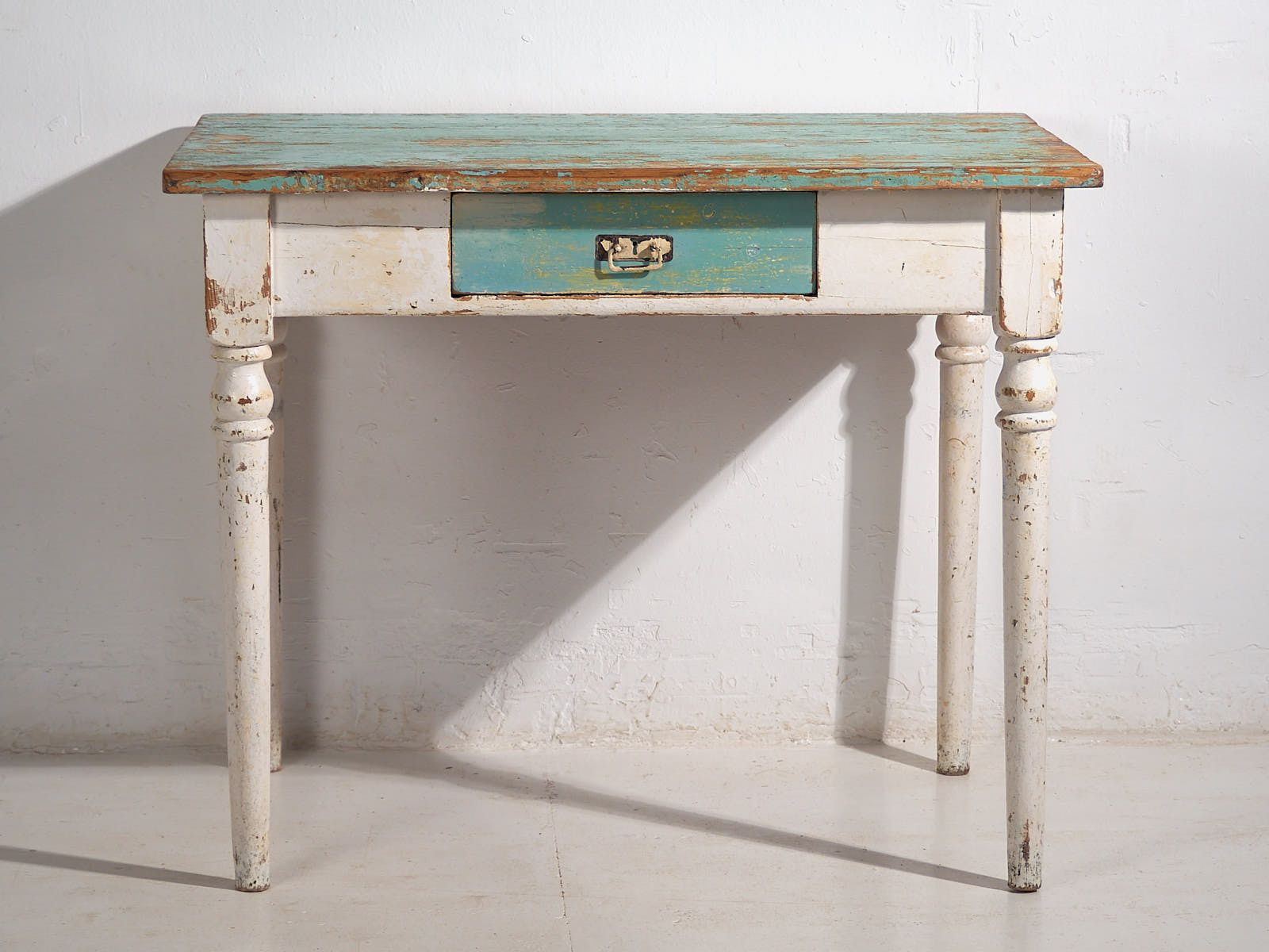 Antique Side Table With Turquoise Green Patina (C.1920) #7 photo furniture
