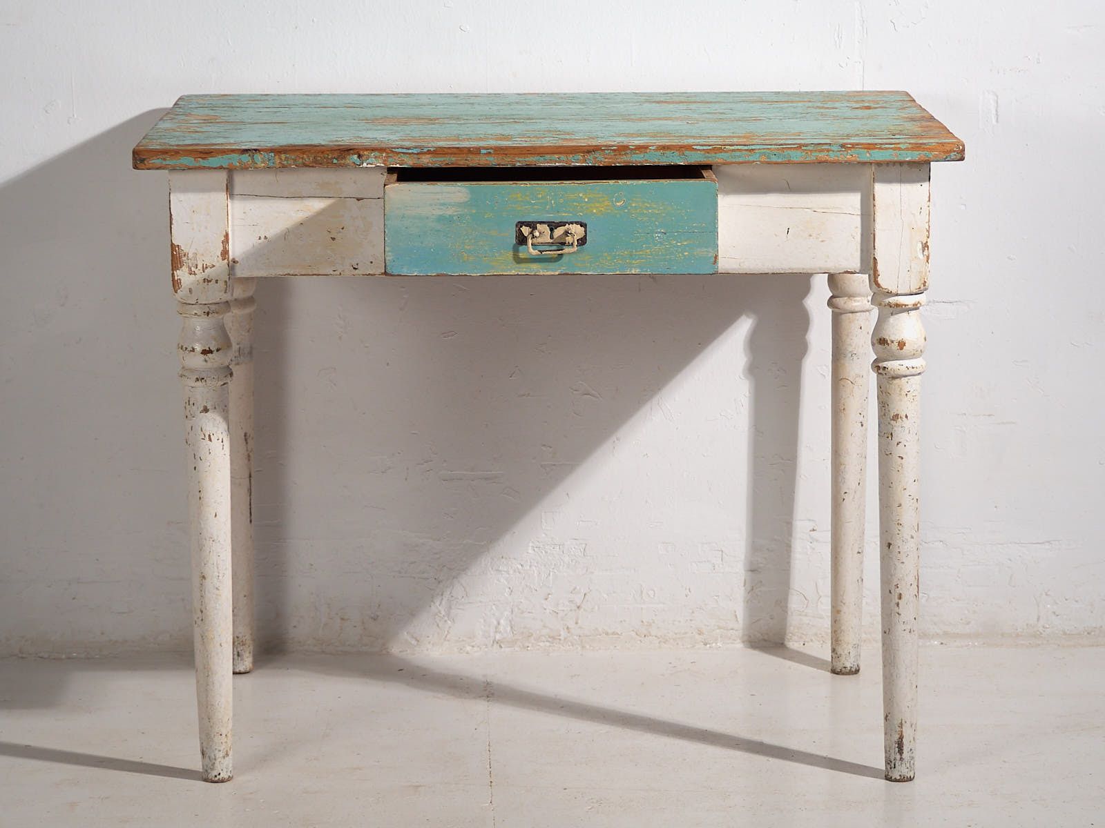 Antique Side Table With Turquoise Green Patina (C.1920) #7 photo for sale