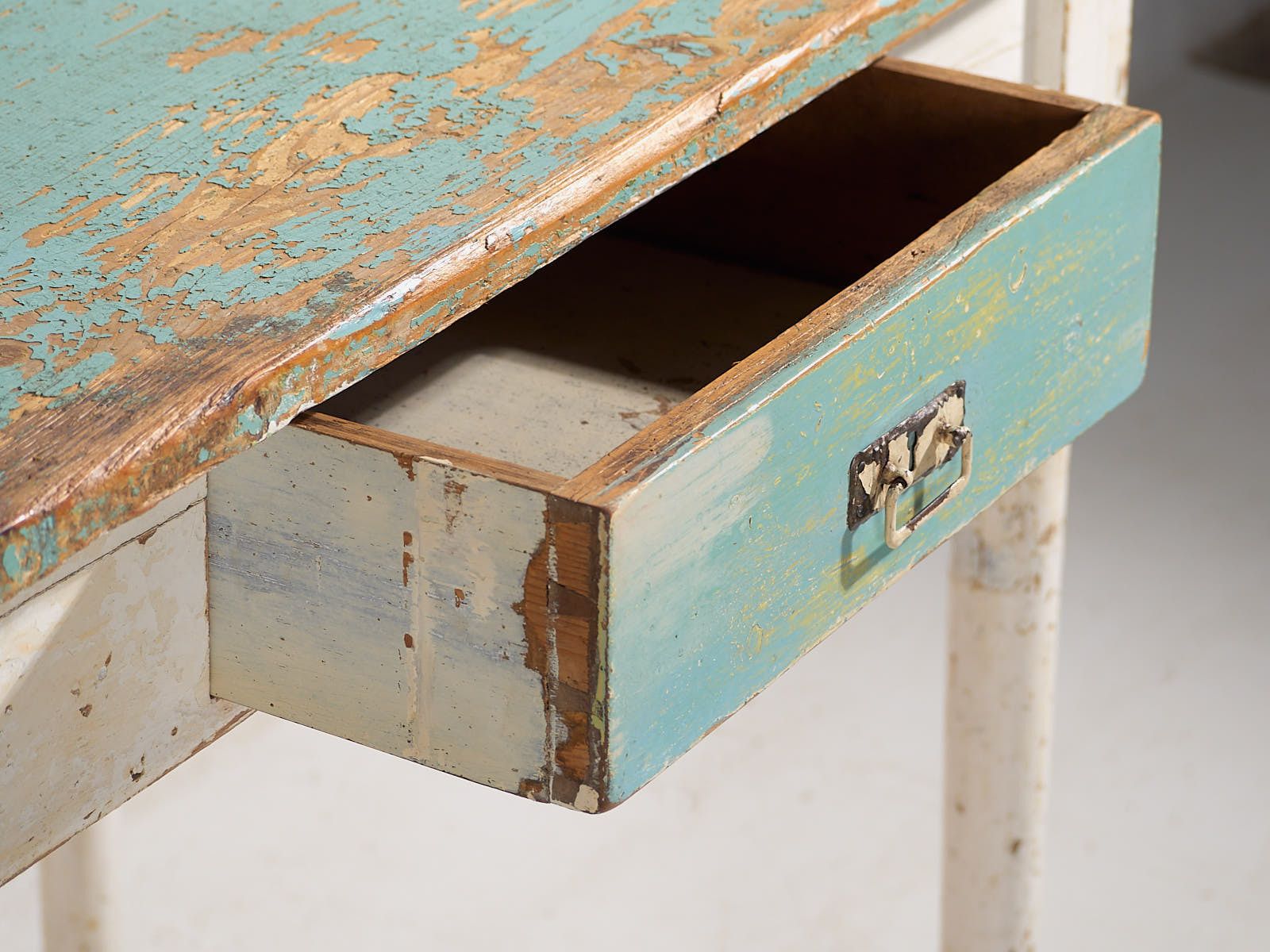 Antique Side Table With Turquoise Green Patina (C.1920) #7 photo 774.0