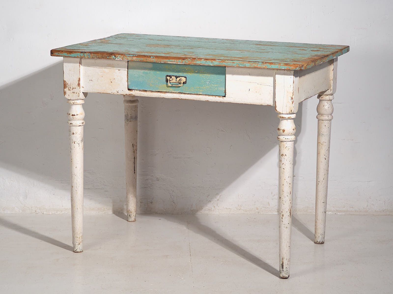 photo for sale Antique Side Table With Turquoise Green Patina (C.1920) #7