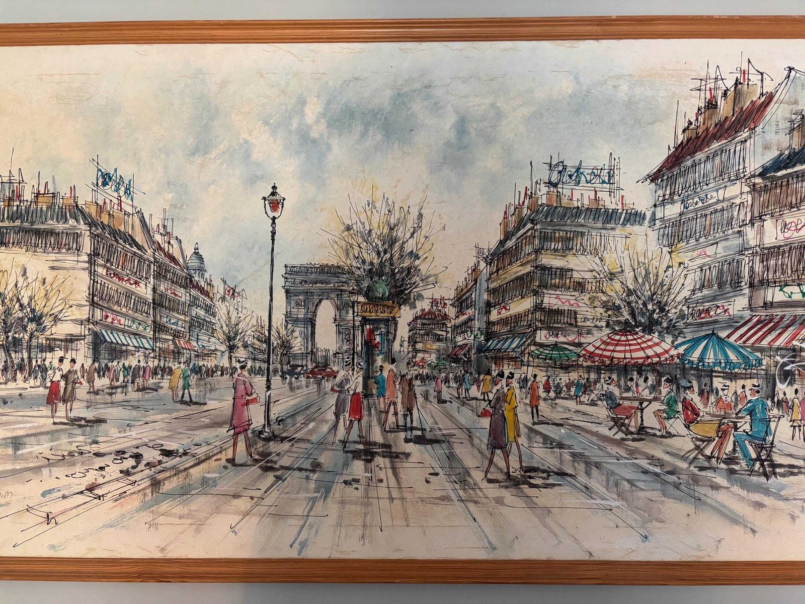 Marie Sadrim Signed Large Oil On Canvas Parisian Scene Framed 1970s photo Art