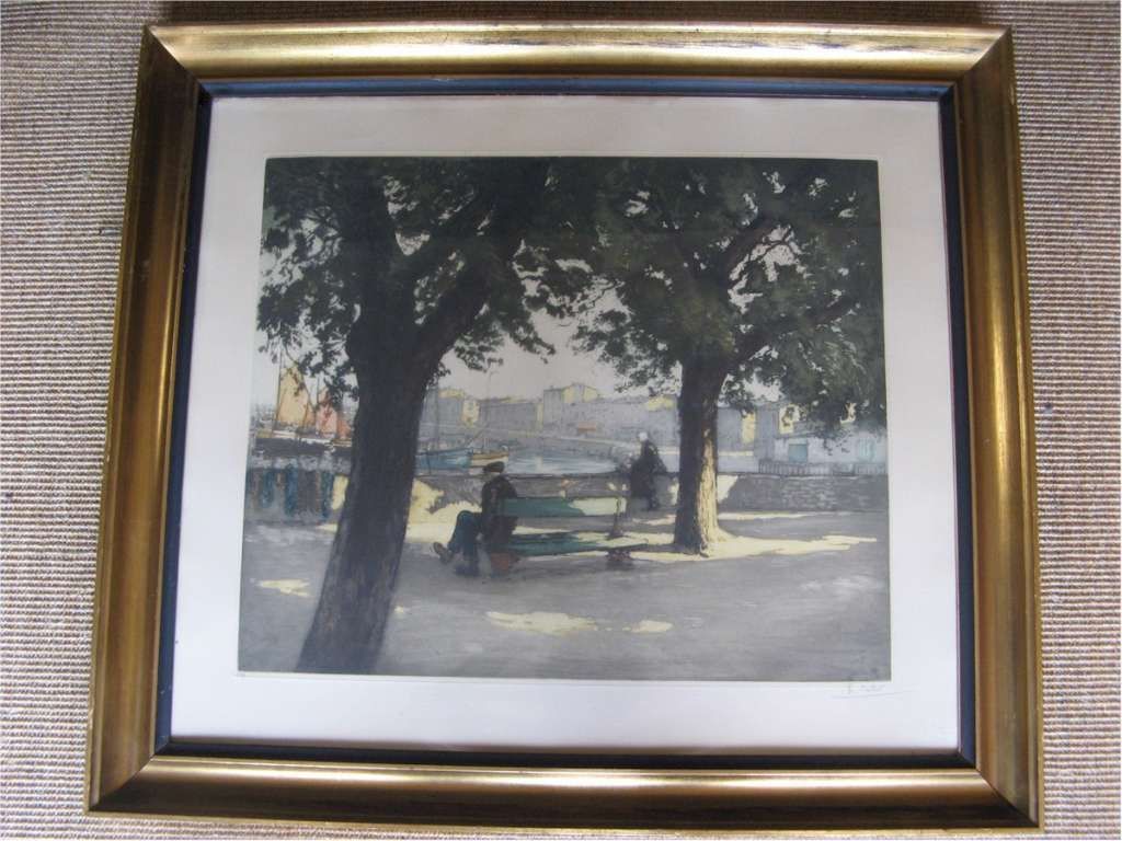 Gilt Framed Provencal View Lithograph Signed By H. Callor 1930s