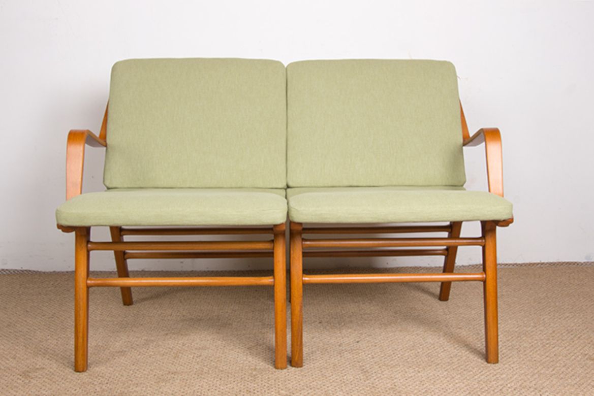 Danish 2 Seater Sofa In Laminated Beech And Mahogany Model Ax By Peter Hvidt And Orla Molgaard Nielsen For Fritz Hansen 1960.