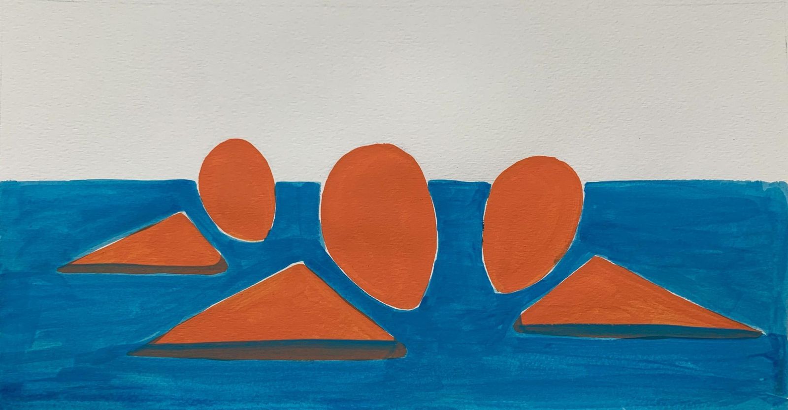 Waleria Matelskathree Swimmers   Figurative Painting On Paper, Young Art Minimalism, Vibrant 2021