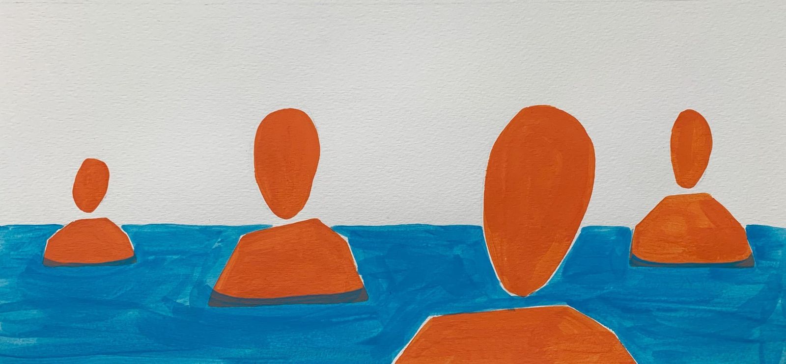 Waleria Matelskastanding In A Water   Painting On Paper, Young Art Minimalism, Vibrant 2021