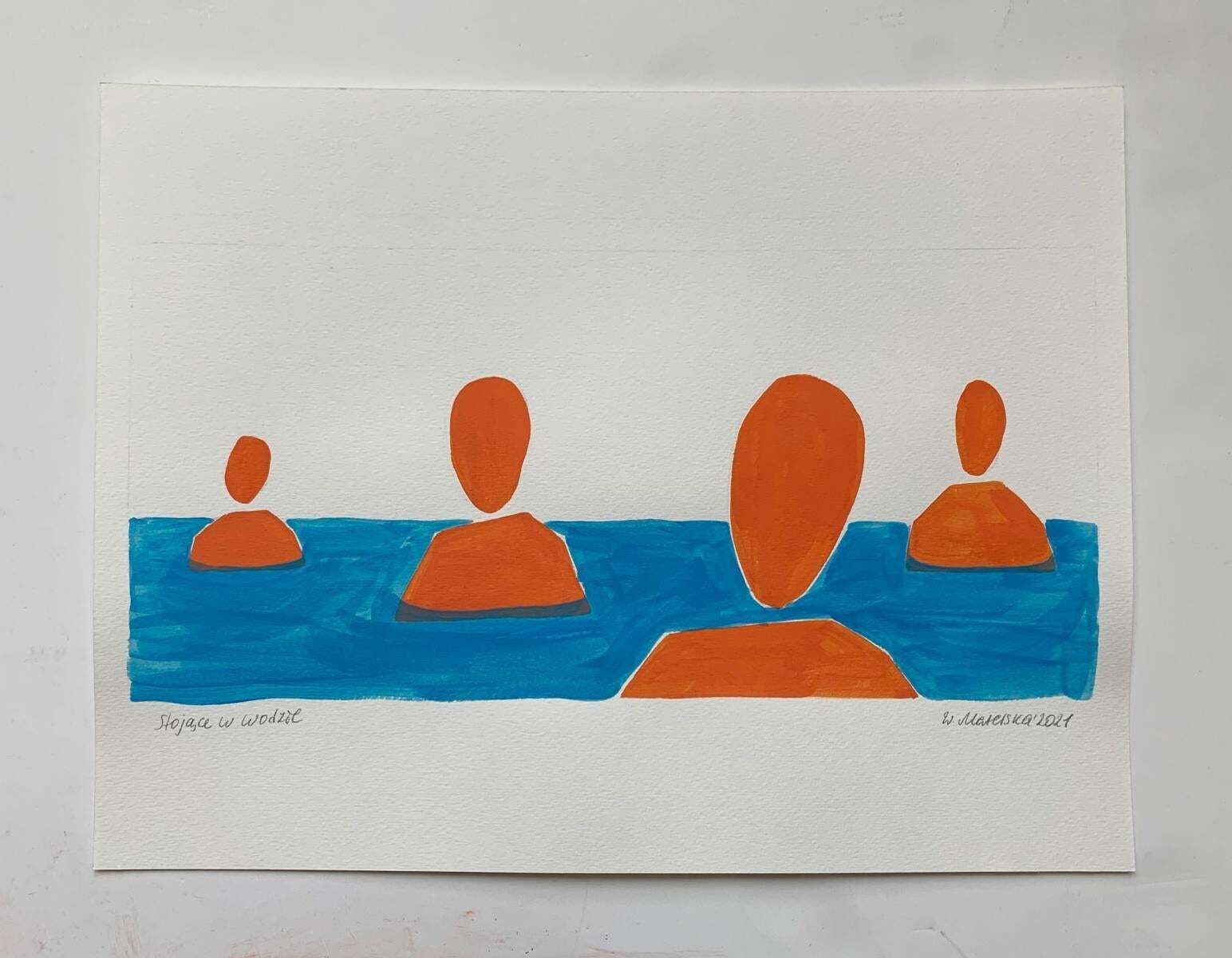 Waleria Matelskastanding In A Water   Painting On Paper, Young Art Minimalism, Vibrant 2021 photo furniture