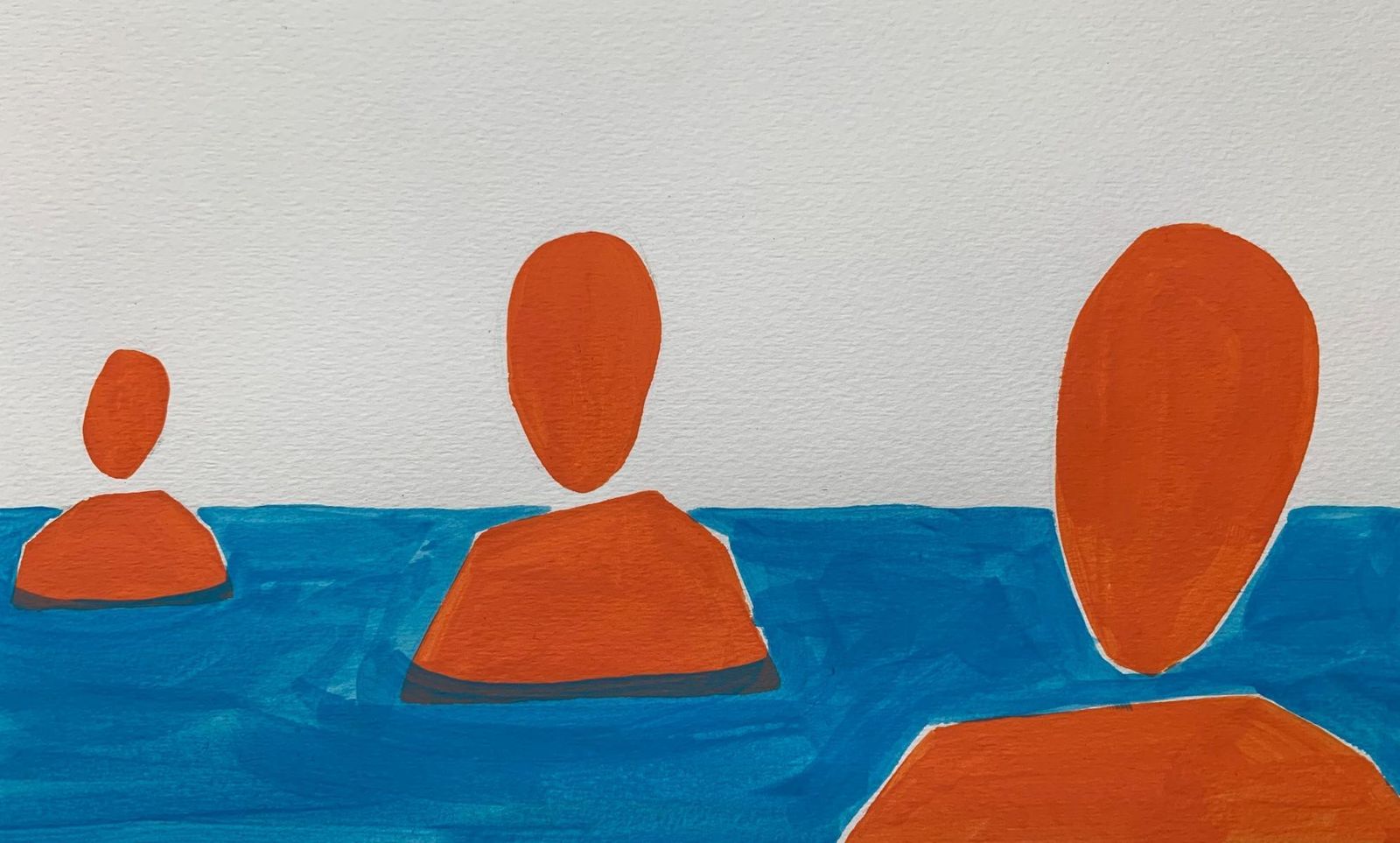 Waleria Matelskastanding In A Water   Painting On Paper, Young Art Minimalism, Vibrant 2021 photo for sale