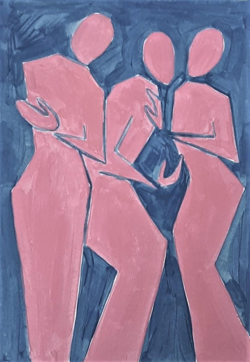 Waleria Matelskathree Graces   Figurative Painting On Paper, Young Art Minimalism, Vibrant 2020